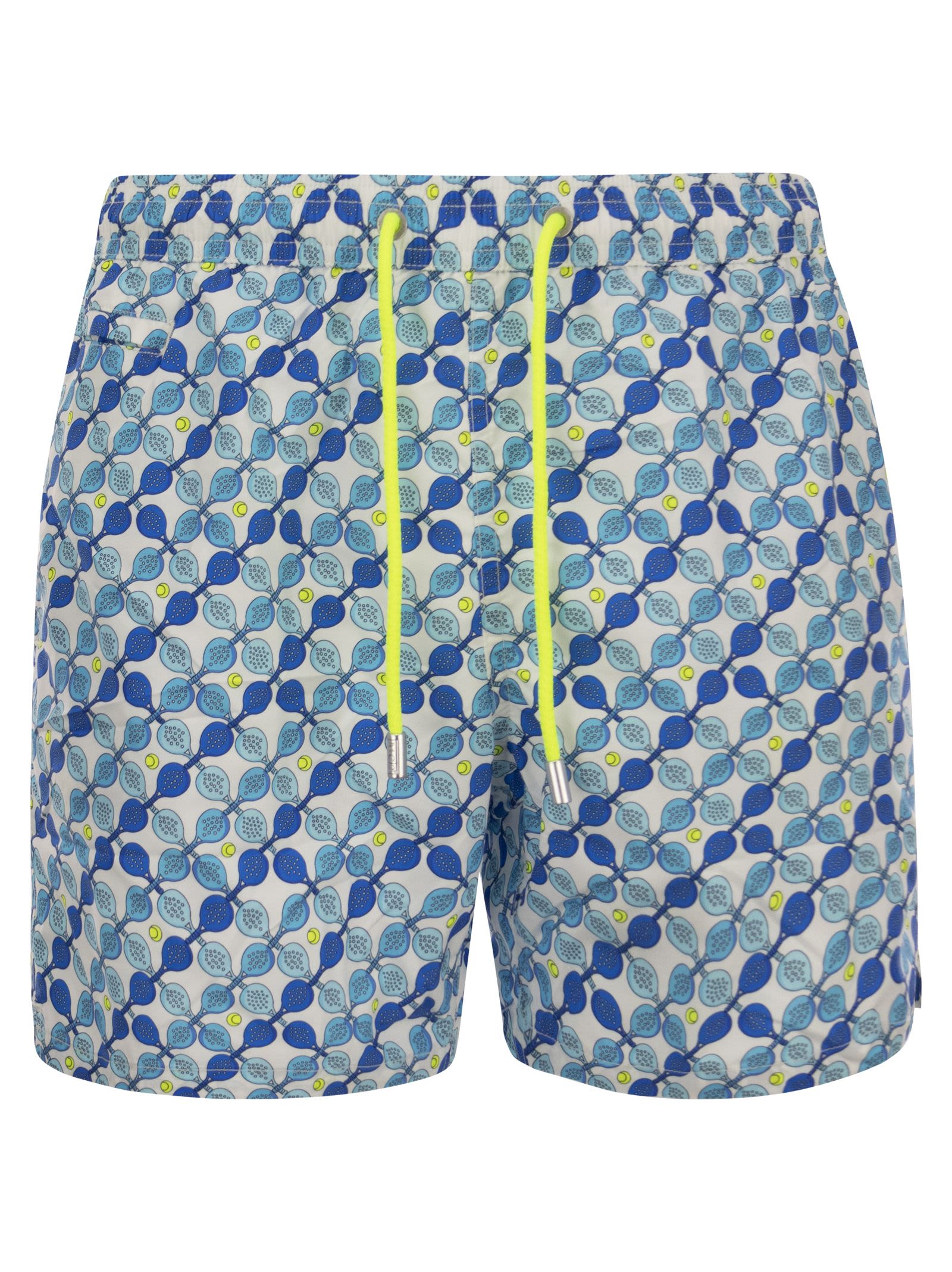 Mc2 Saint Barth Lightweight Fabric Swim Boxer Shorts With Print In Light Blue