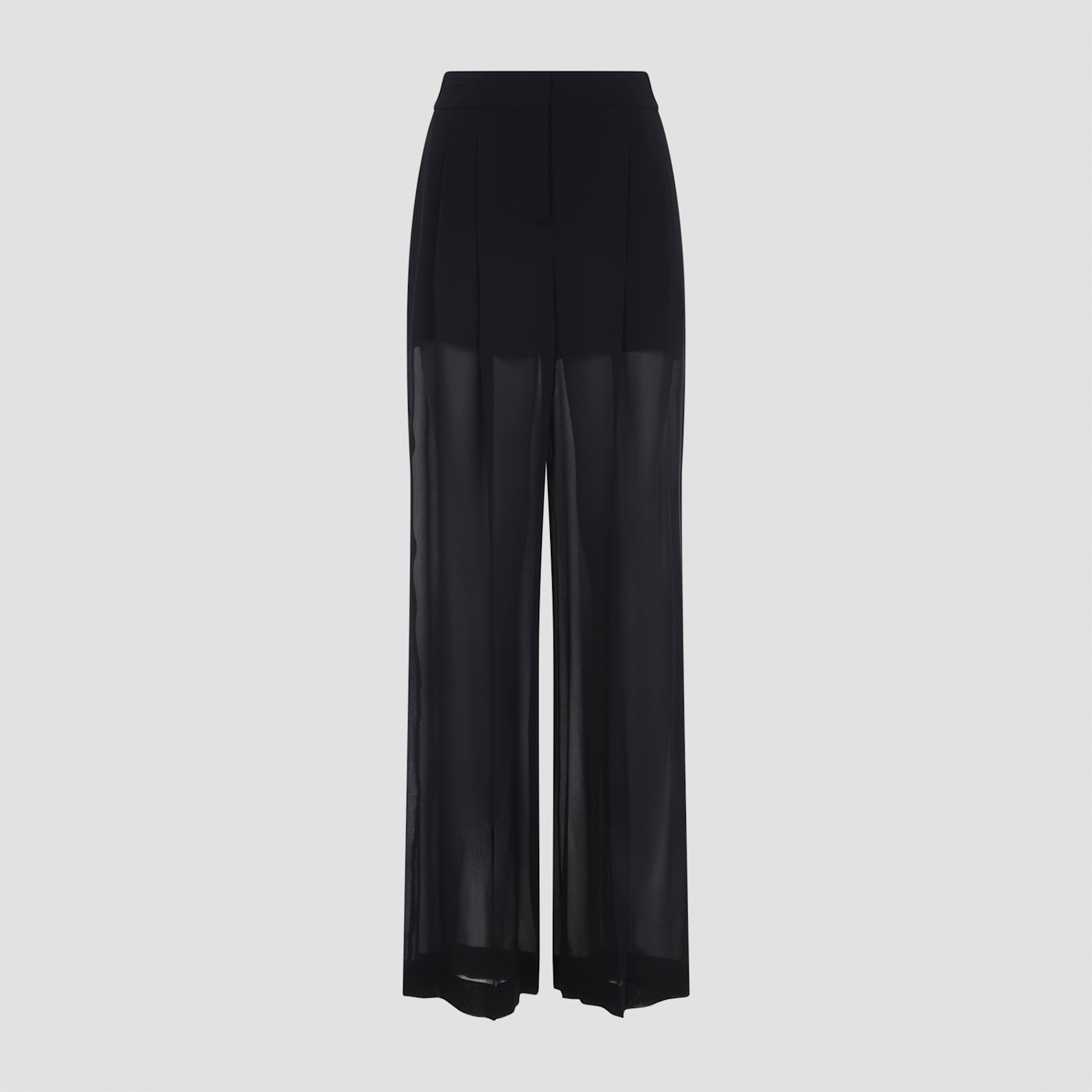 Alberta Ferretti Wide Leg Silk Trousers With Sheer Panels In Black