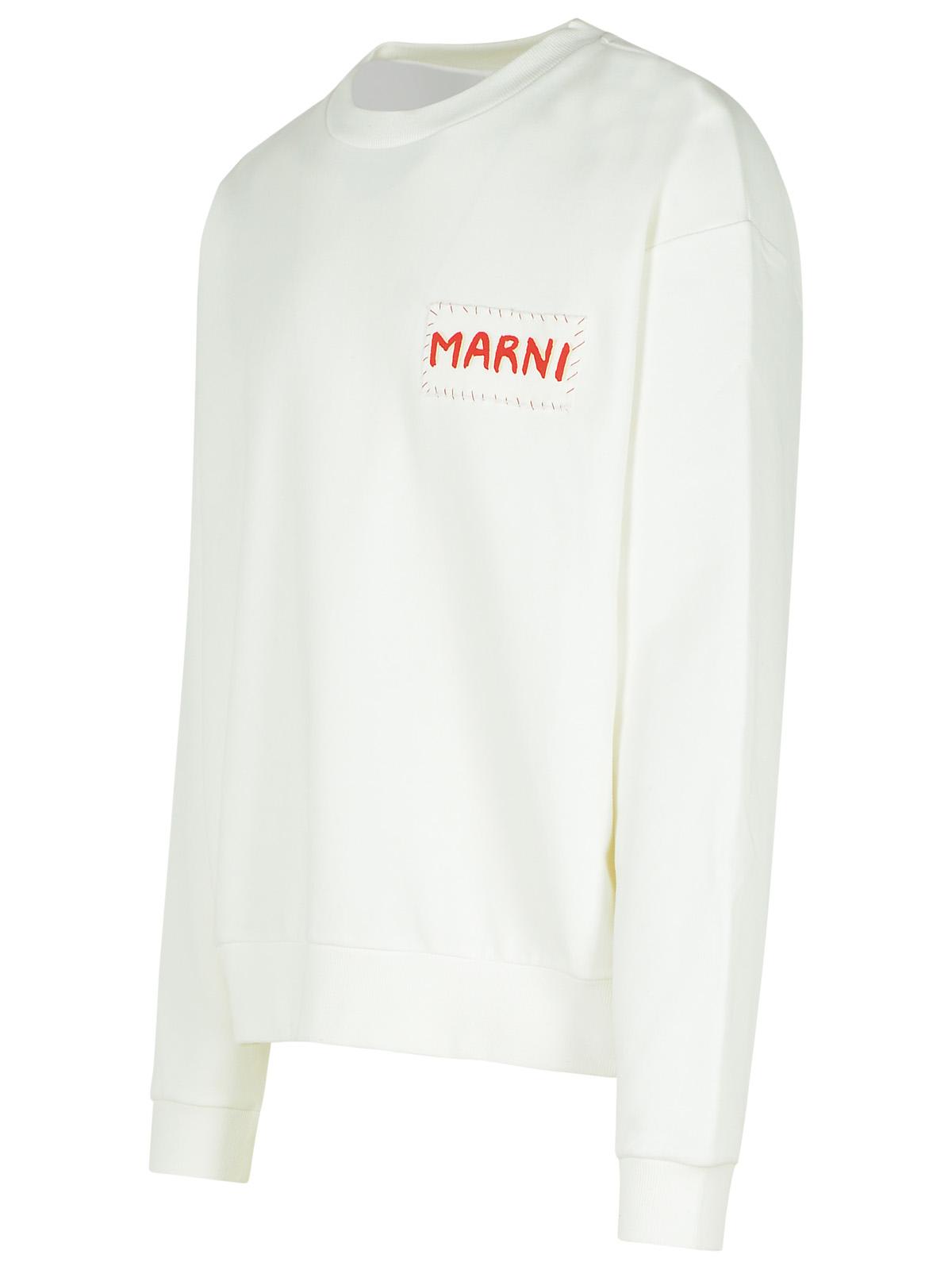 Marni Cropped White Sweater With Bold Chest Patch In Naturalwhite