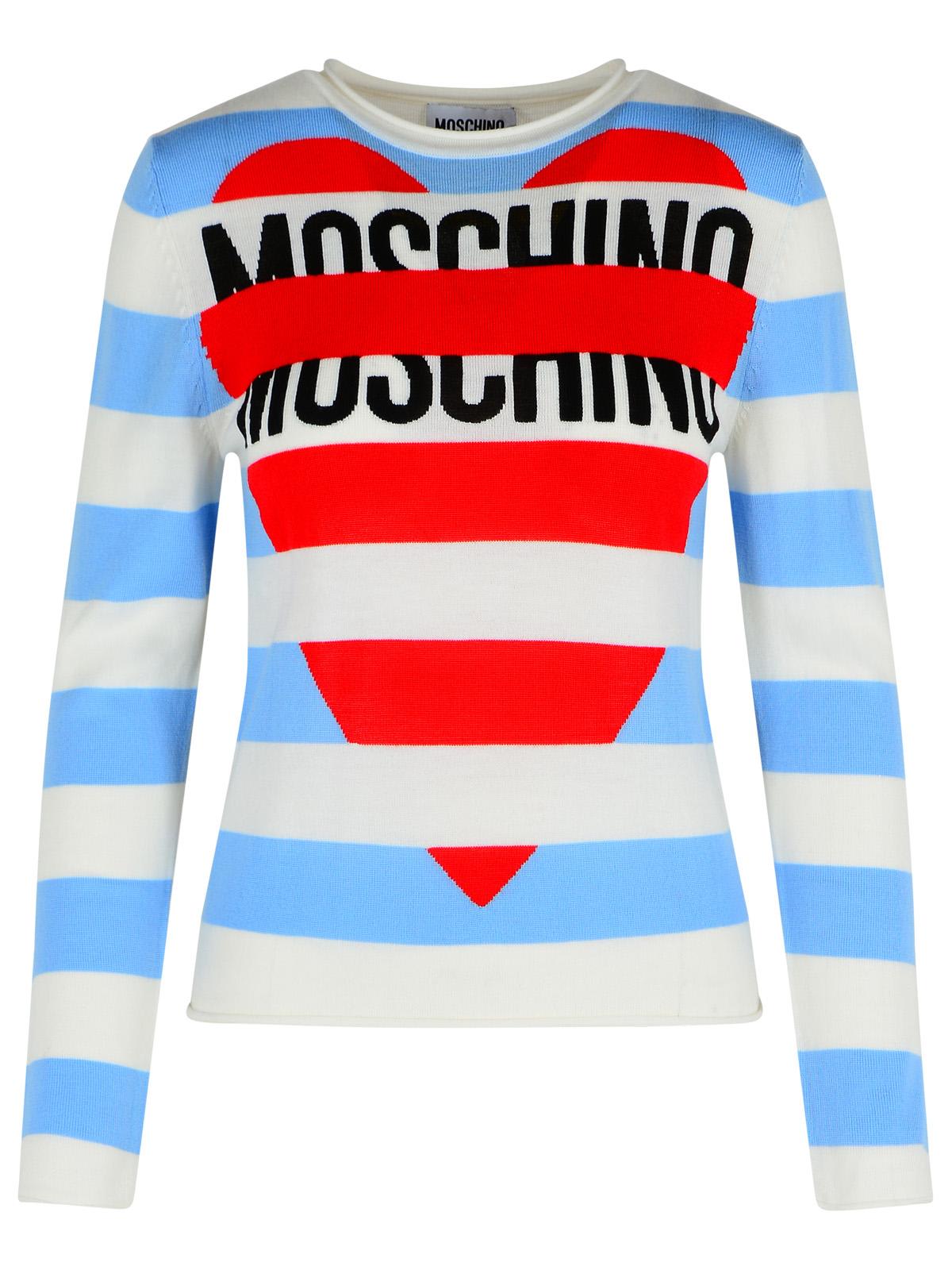 Moschino Jeans Multicolor Virgin Wool Sweater In Blue