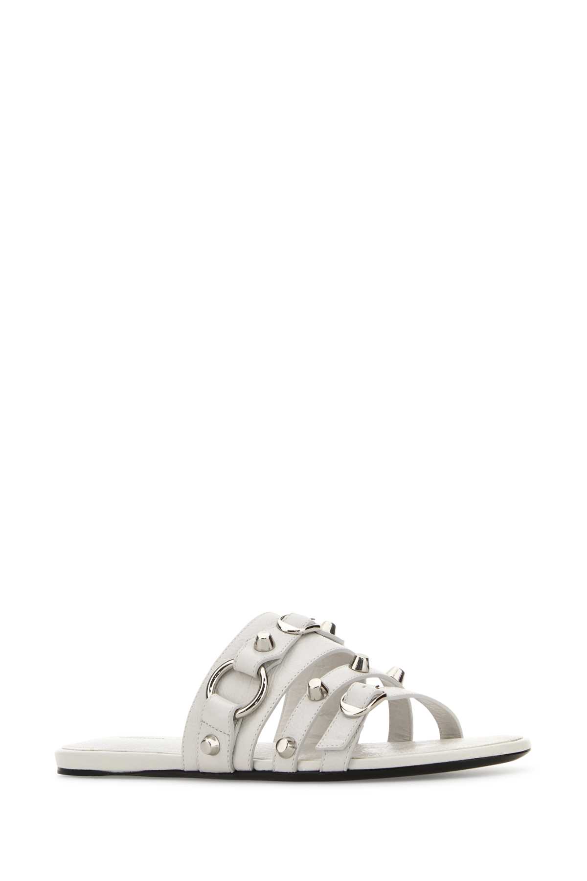 Balenciaga City Studded-strap Slide Sandals In White/silver