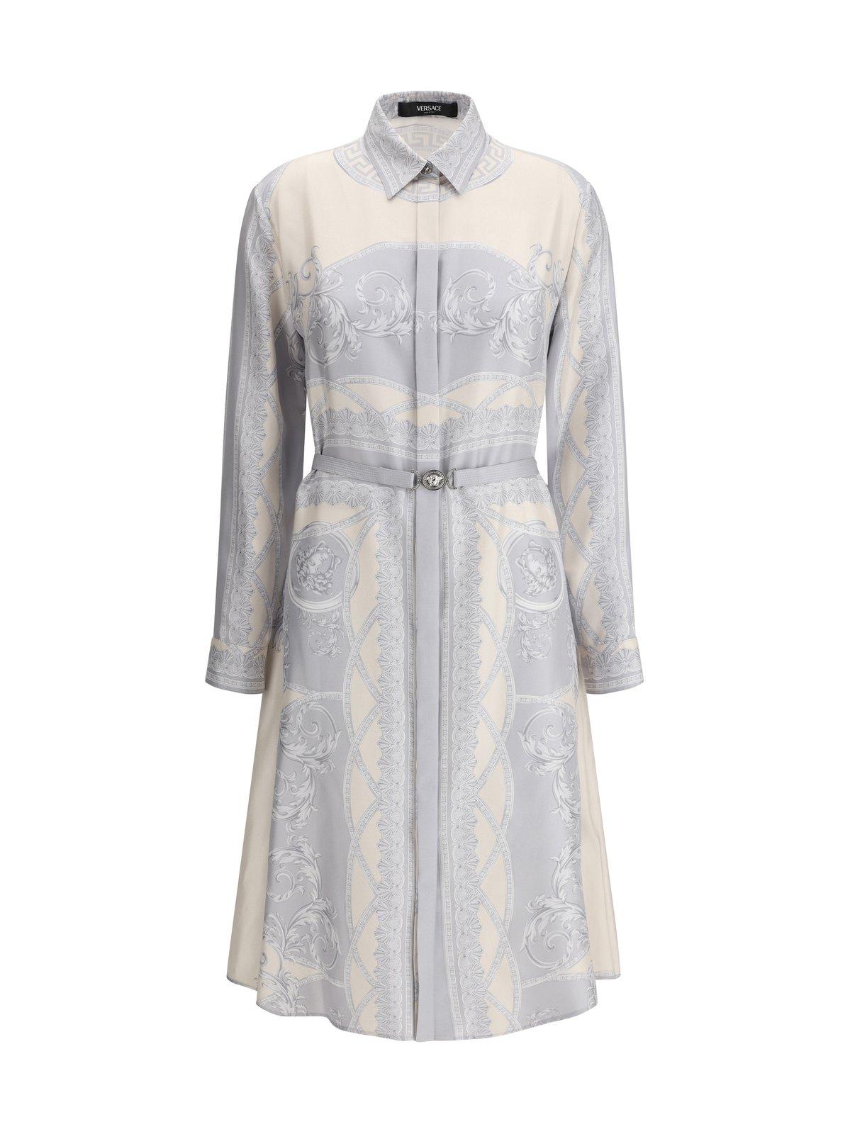 Barocco-printed Belted Shirt Dress