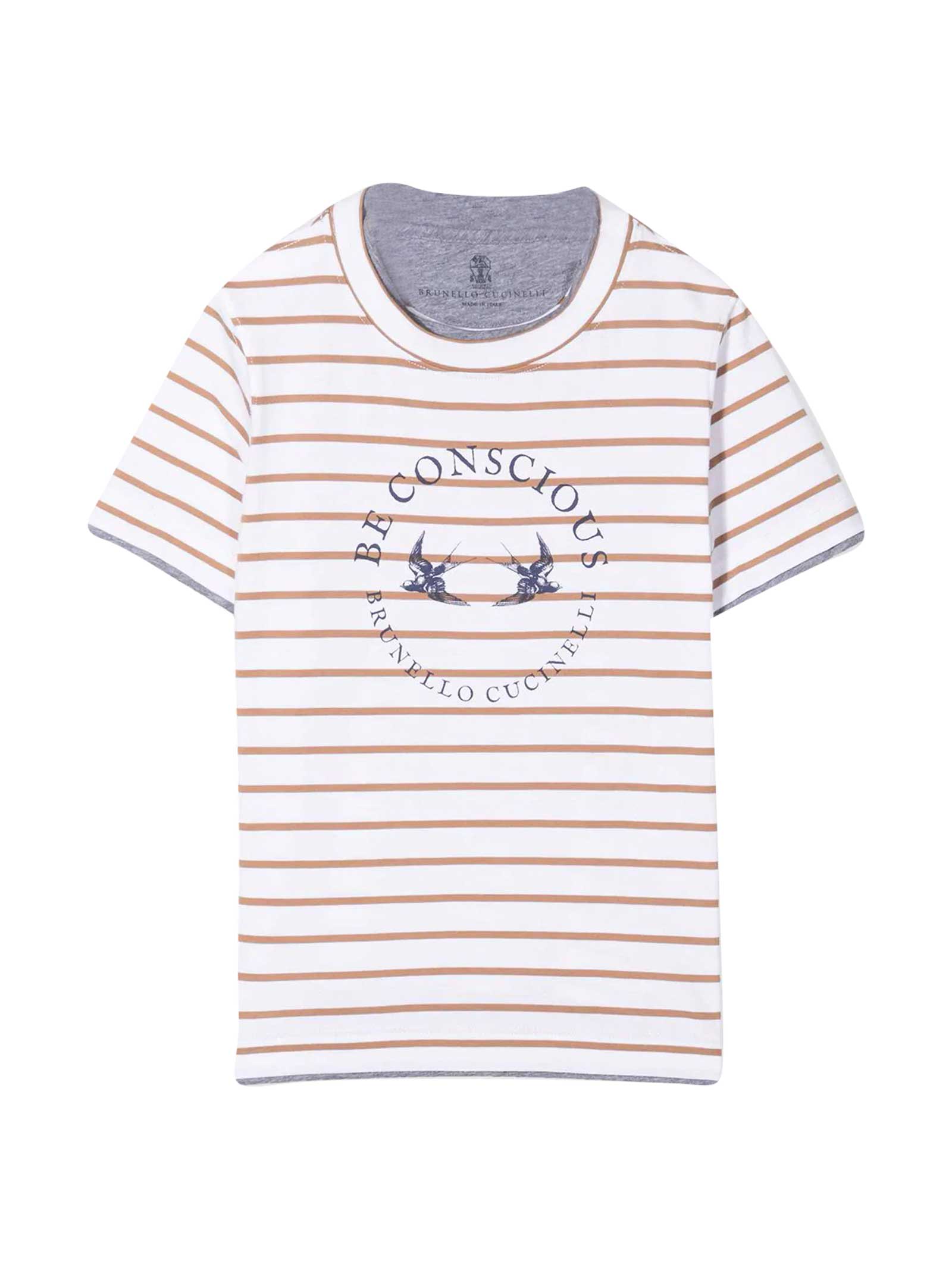 Brunello Cucinelli Striped Teen T-shirt With Logo