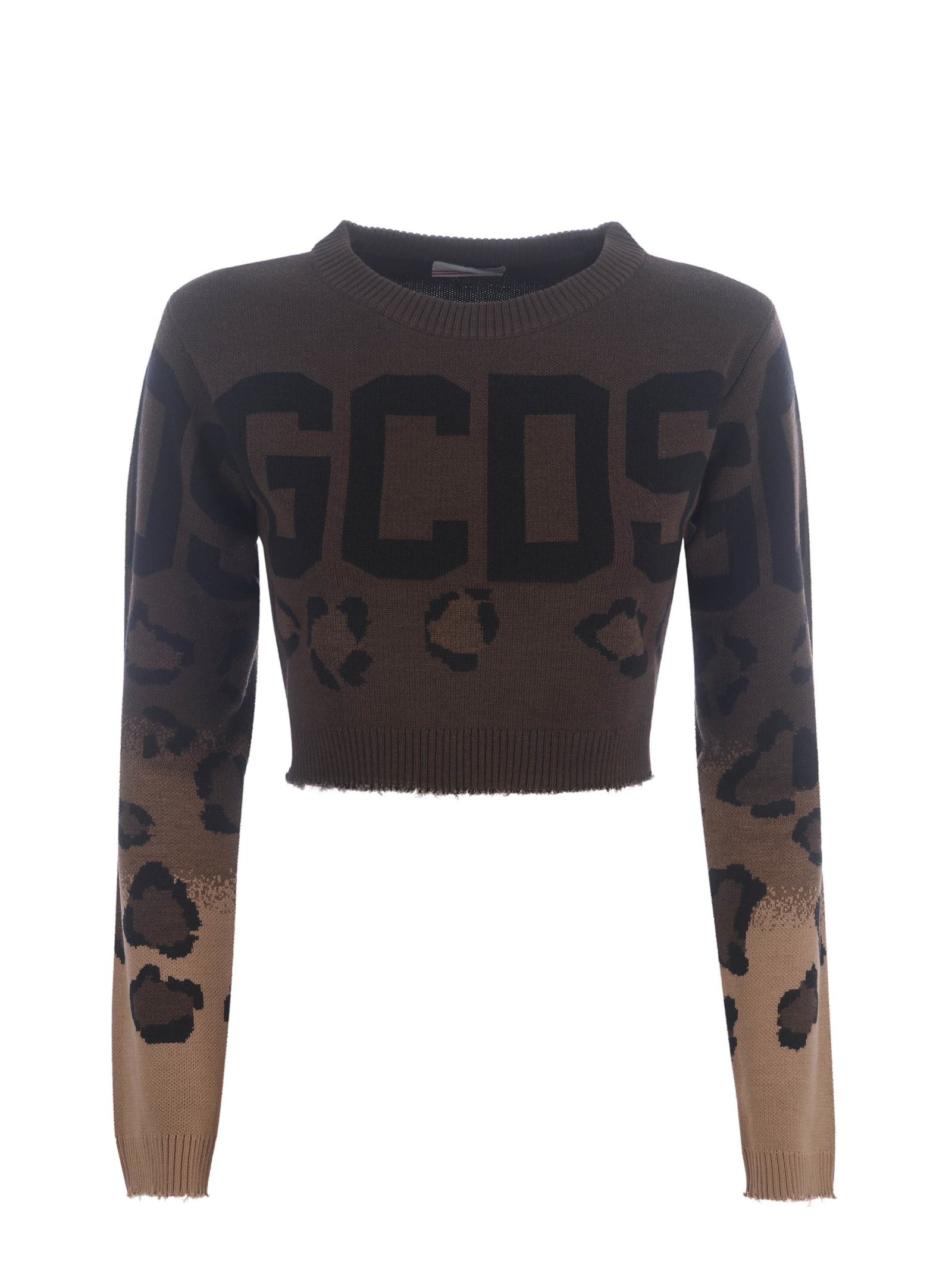 Sweater Cropped Gcds animalier In Wool Blend