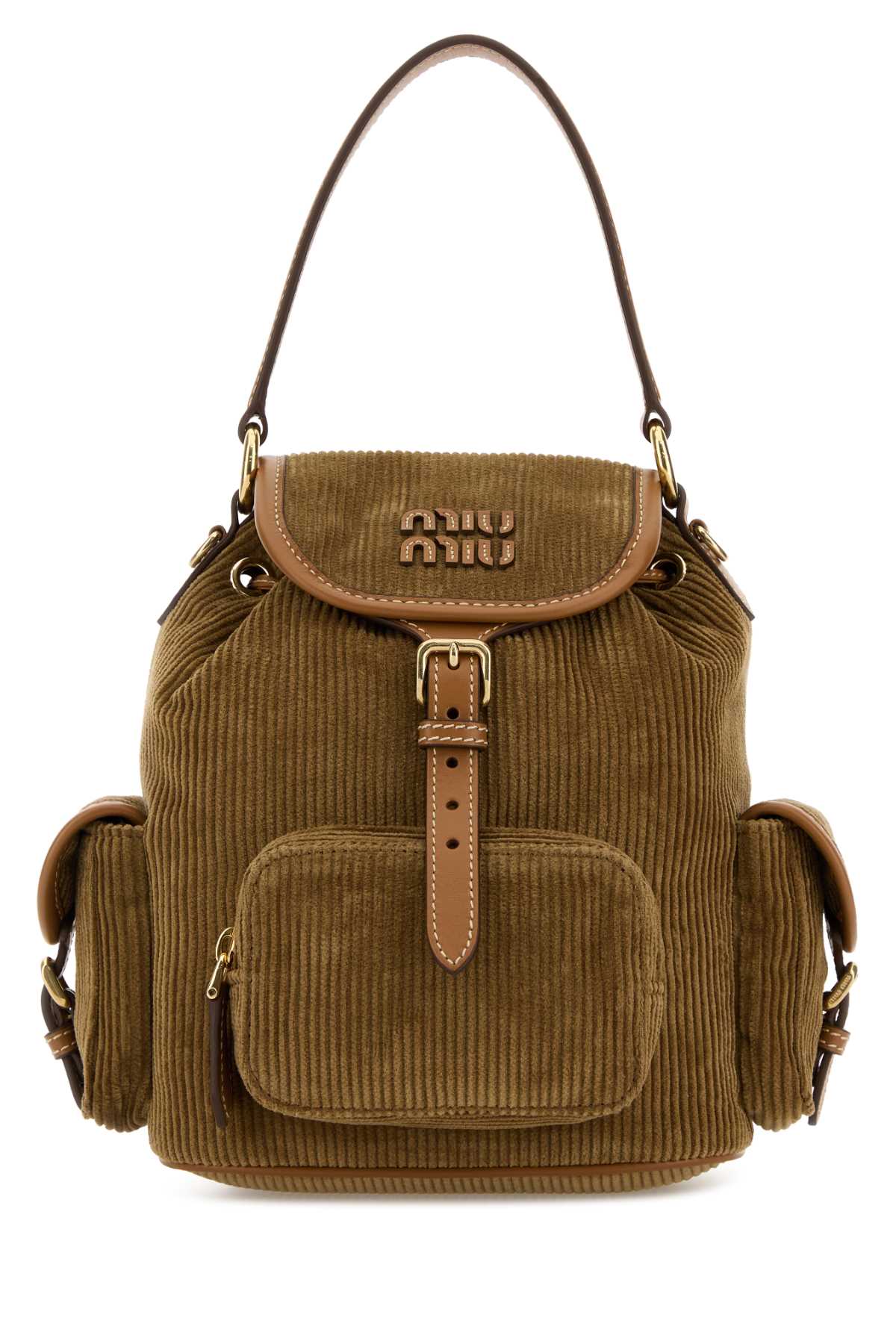Miu Miu Beige Corduroy Backpack In Brown