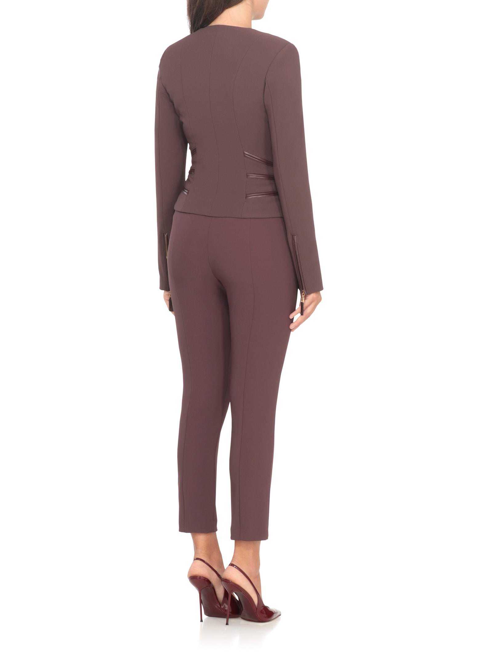 Elisabetta Franchi Structured Blazer With Front Zip And Long Sleeves In Brown