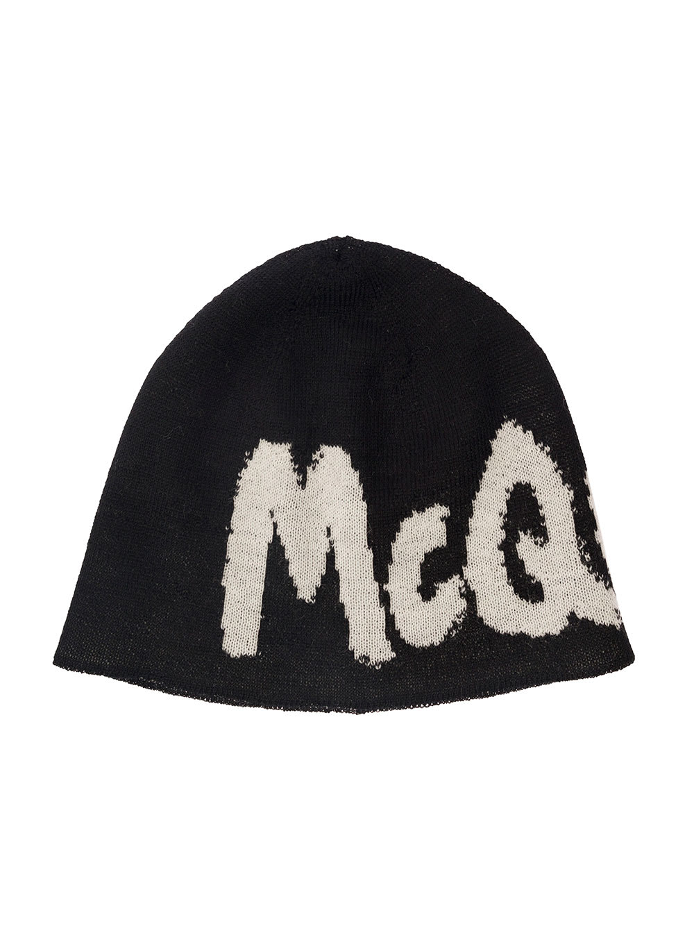 Alexander Mcqueen White Beanie With Contrasting Graffiti Logo In Wool Man In Black