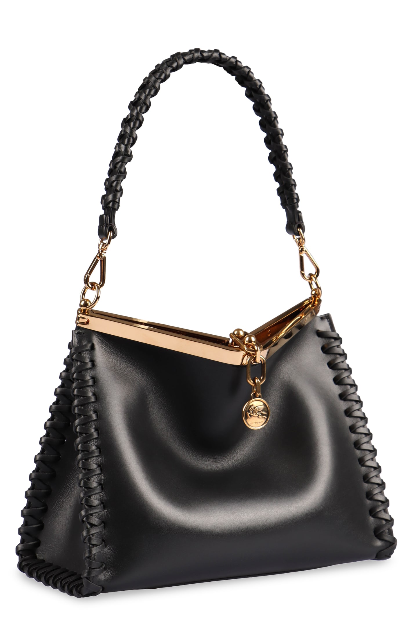 Shop Etro Vela Medium Leather Shoulder Bag In Black