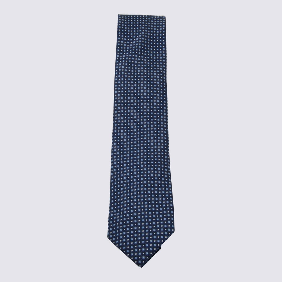 Zegna Geometric Patterned Tie Pointed Tip In Blue