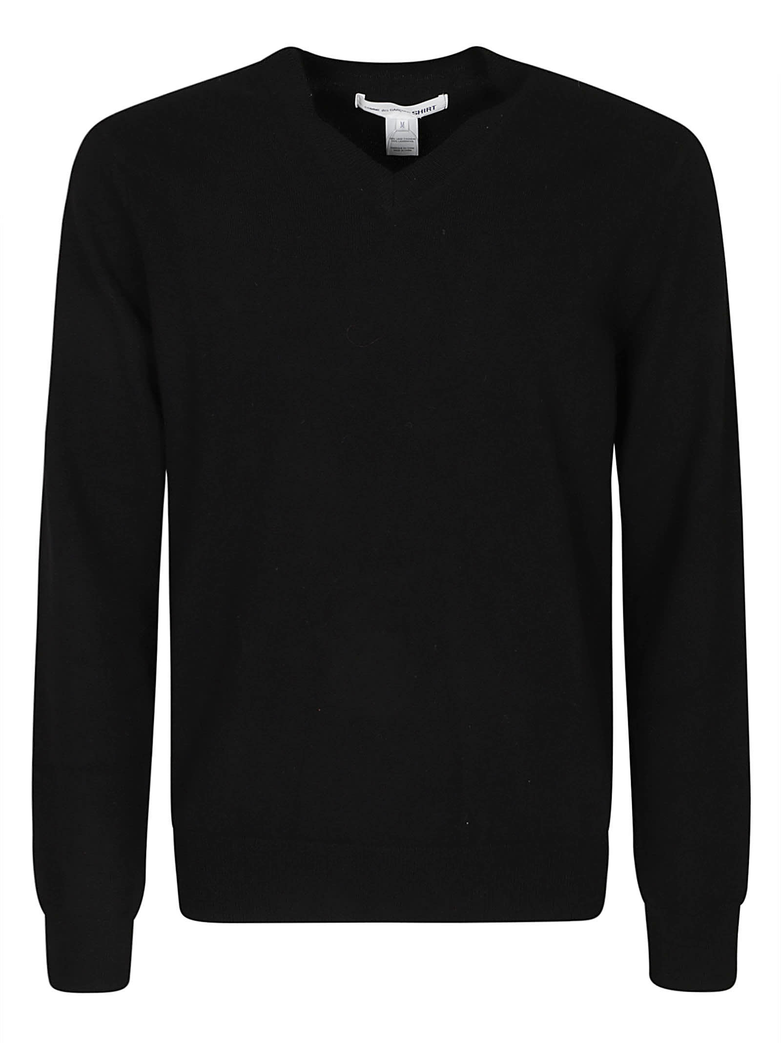 Shop Comme Des Garçons Shirt V-neck Plain Ribbed Sweater In Black