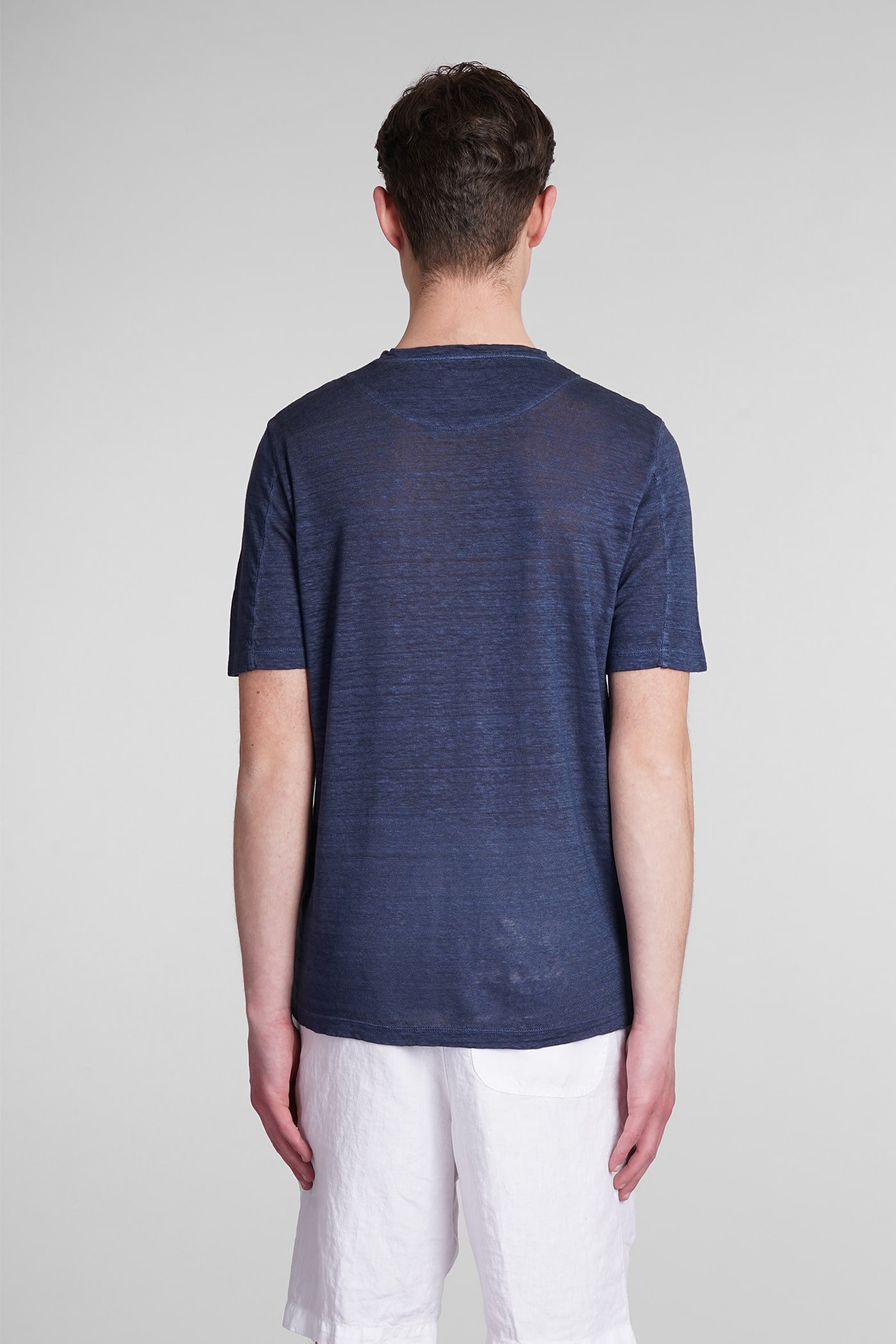 Shop 120% Lino T-shirt In Blue Linen