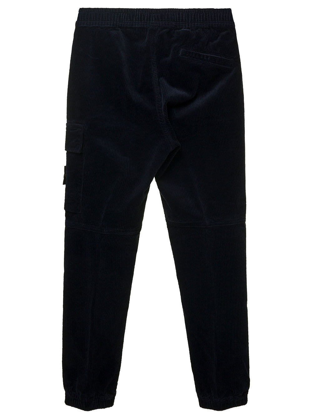 Shop Stone Island Junior Blue Pants With Elastic Waistband And Logo Patch In Corduroy Boy