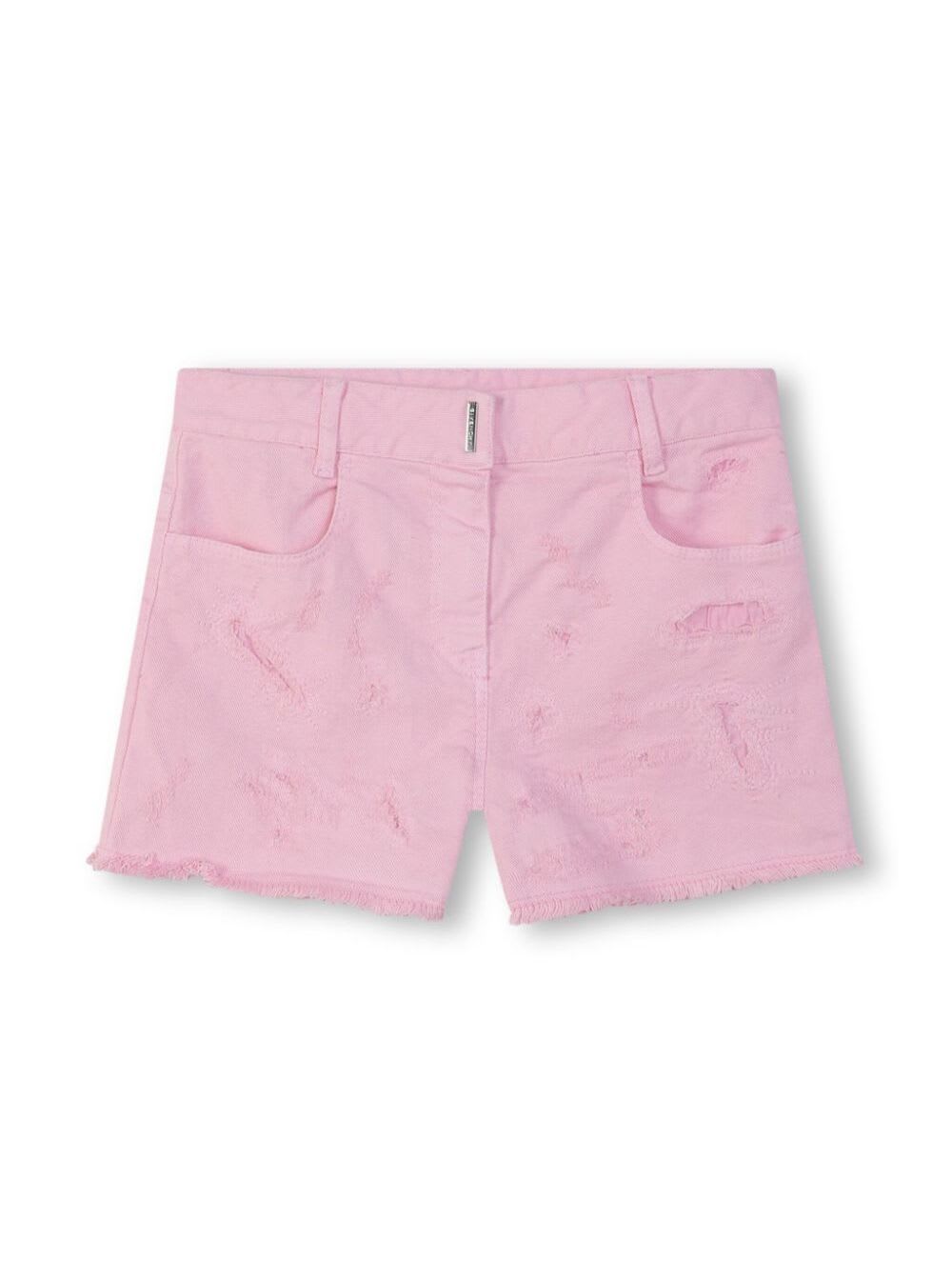 GIVENCHY PINK SHORTS WITH LOGO LETTERING DETAIL IN STRETCH COTTON DENIM GIRL