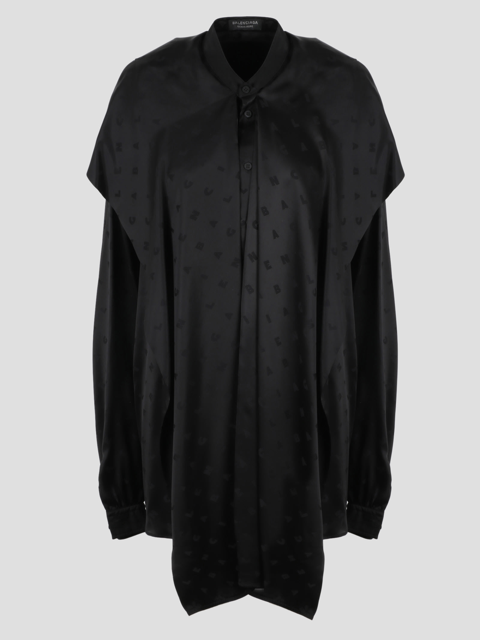 Balenciaga Logo Letters All Over Hooded Shirt In Black