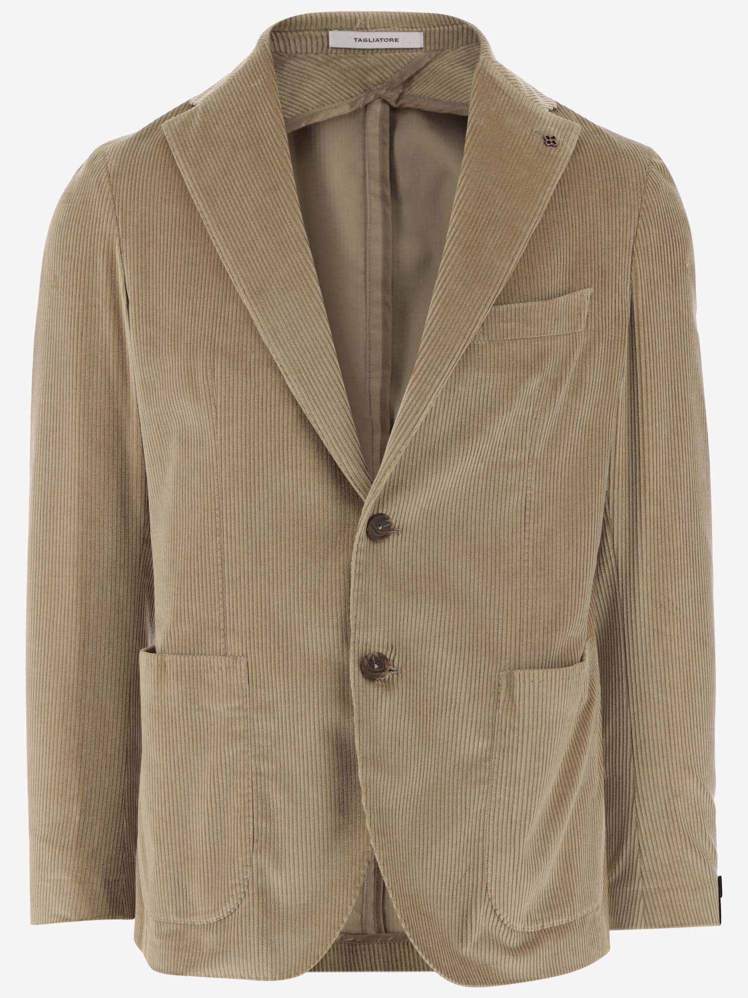 Shop Tagliatore Single-breasted Jacket In Stretch Cotton Velvet In Beige