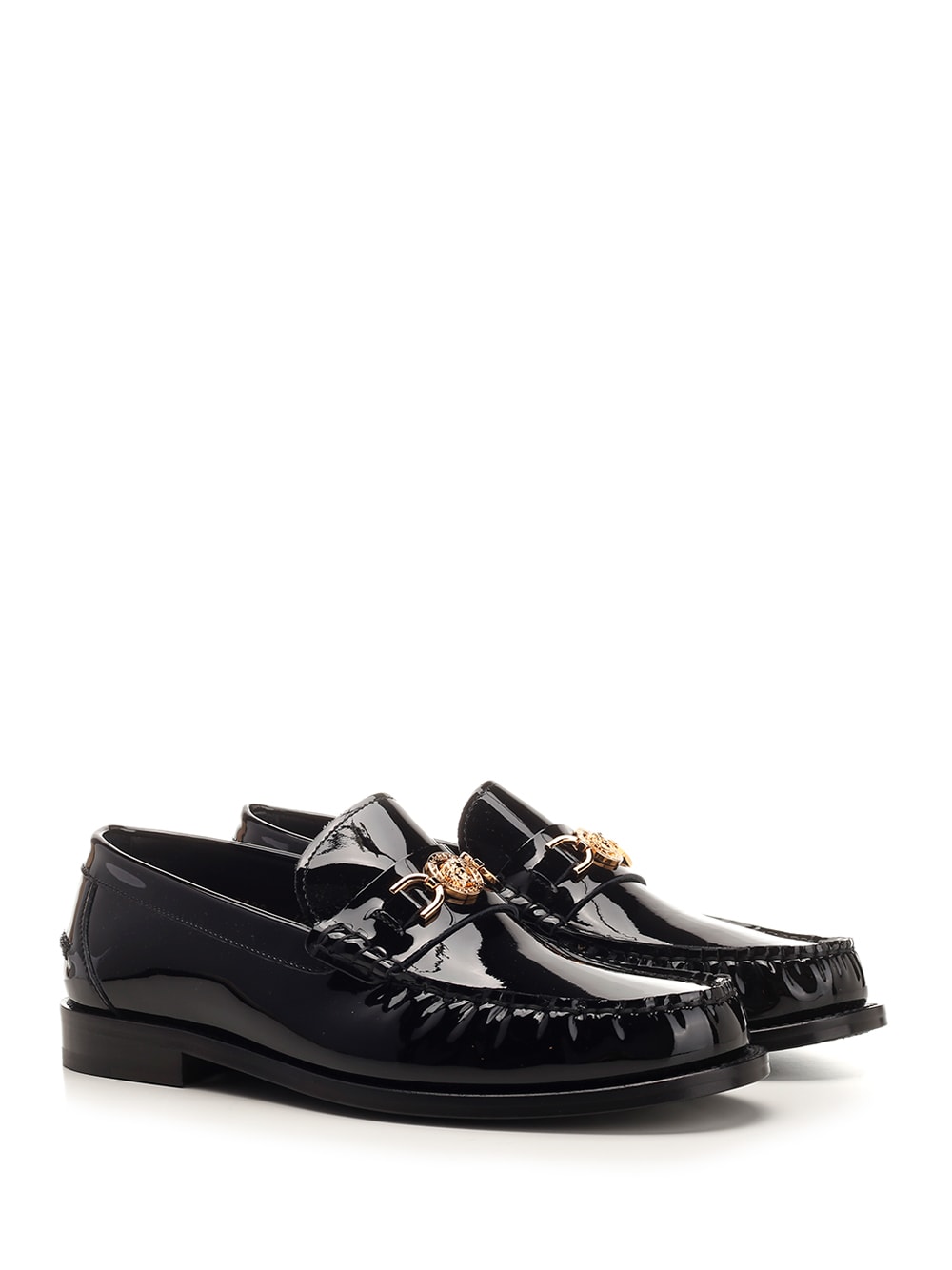 Shop Versace Black Patent Leather Loafer In Black  Gold (black)