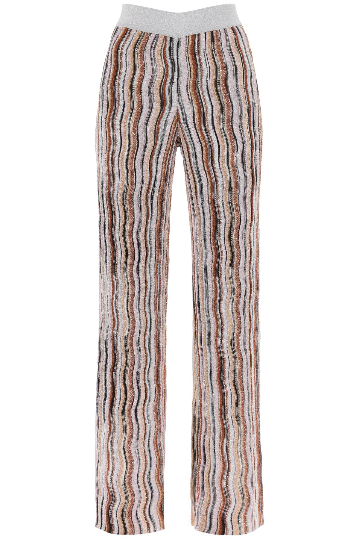 Shop Missoni Sequined Knit Pants With Wavy Motif In Multi Paill Orang Re (metallic)