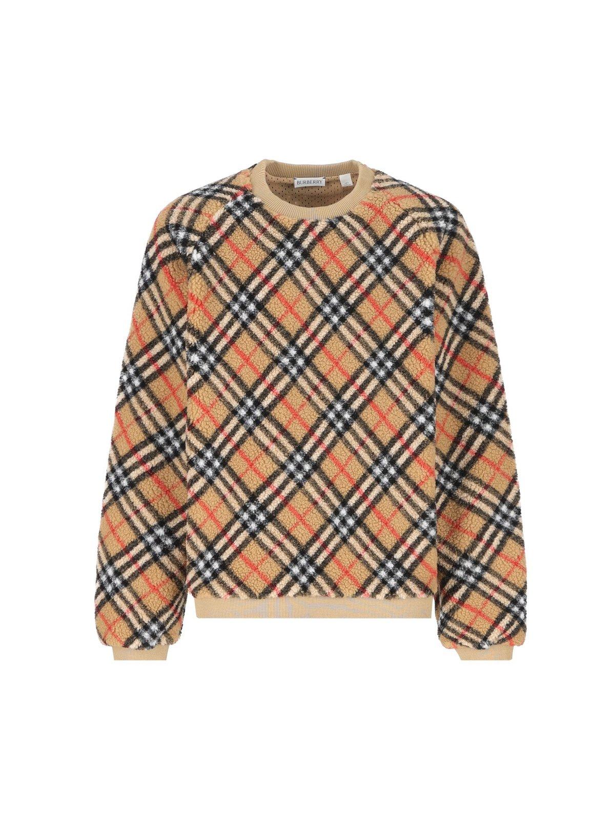 Shop Burberry Checked Crewneck Fleece Sweatshirt In Archive Beige Ip Chk
