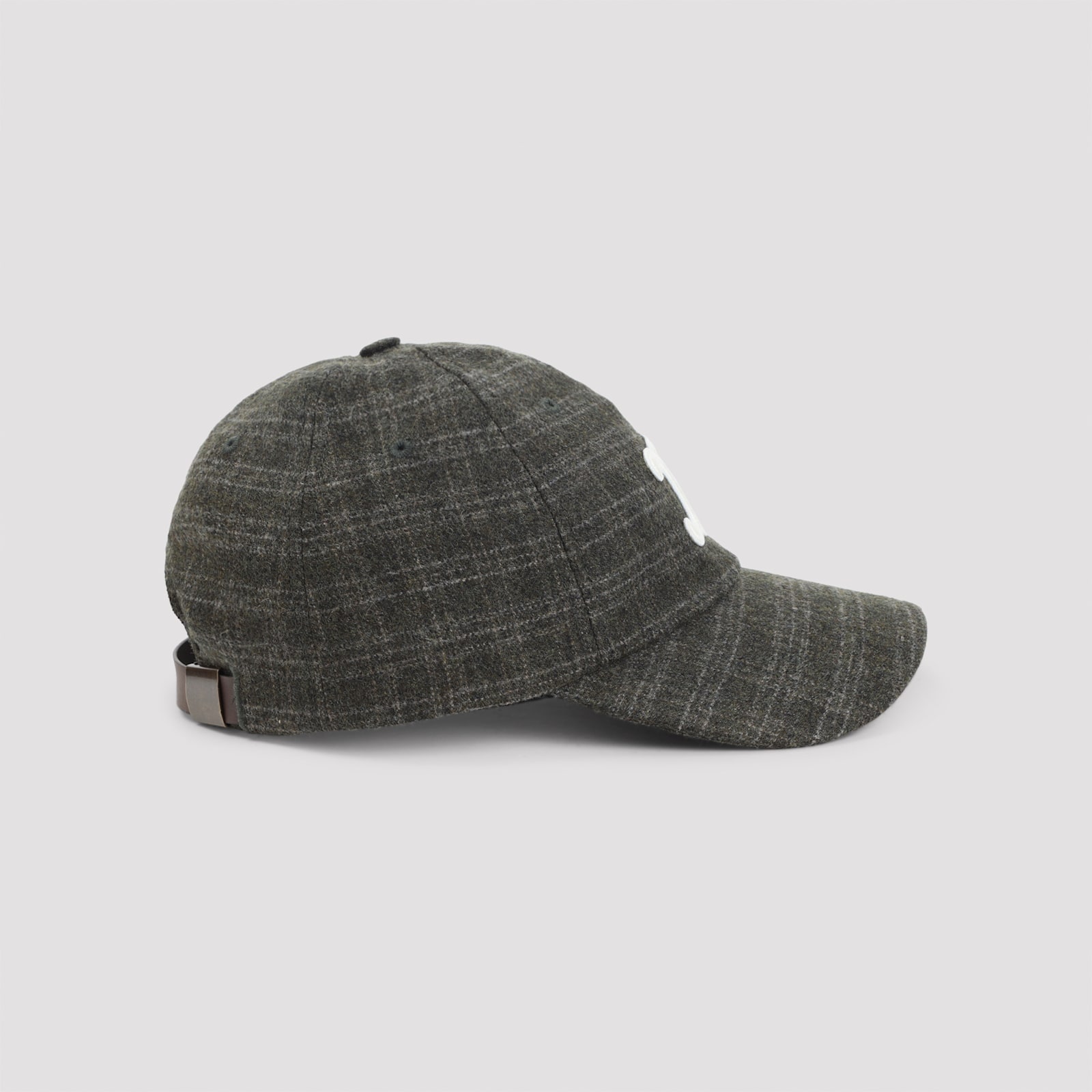 Celine Triomphe Baseball Cap In Checked Wool Felt In Green