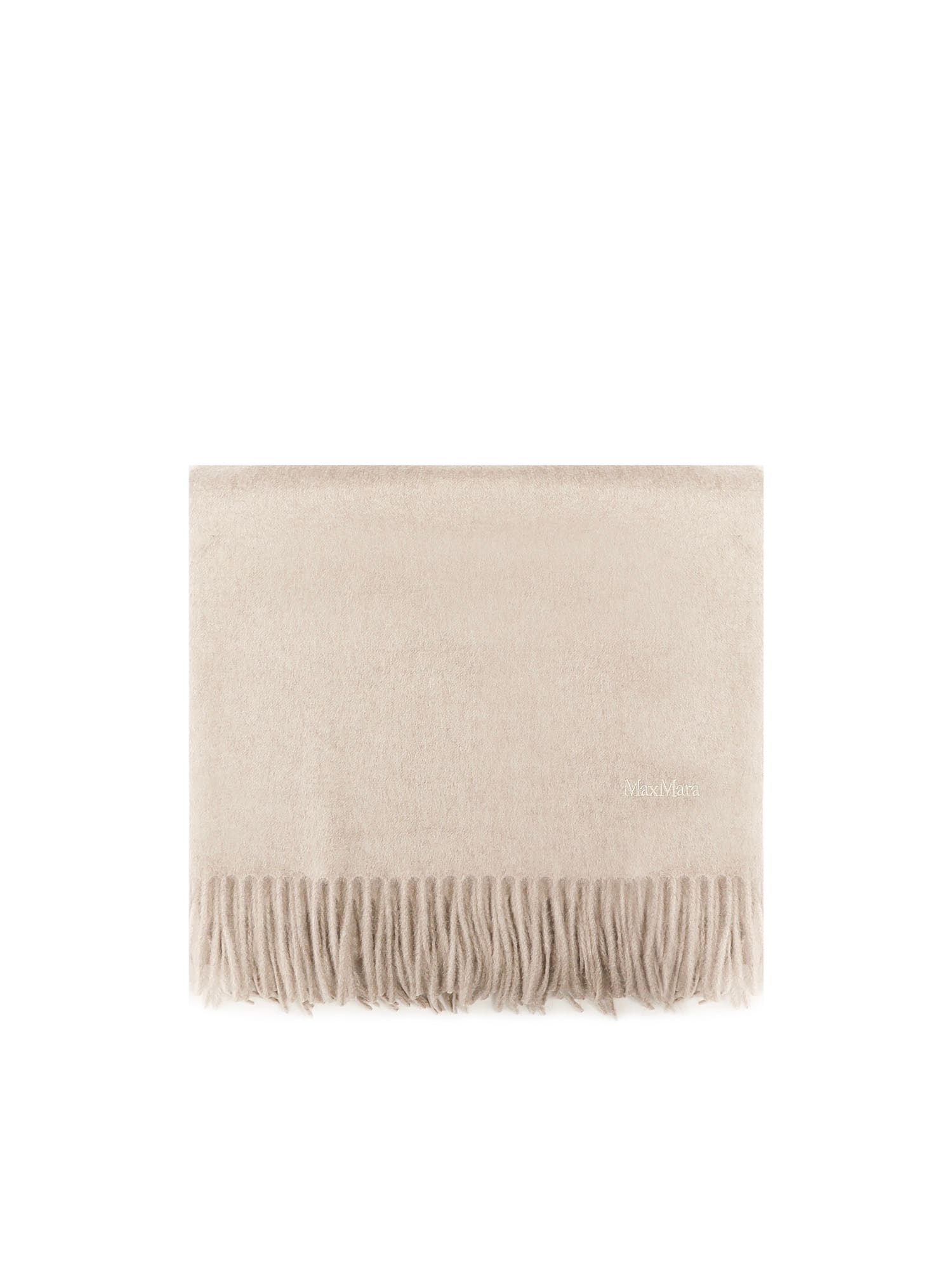Max Mara Cashmere Stole With Embroidery And Fringes In White