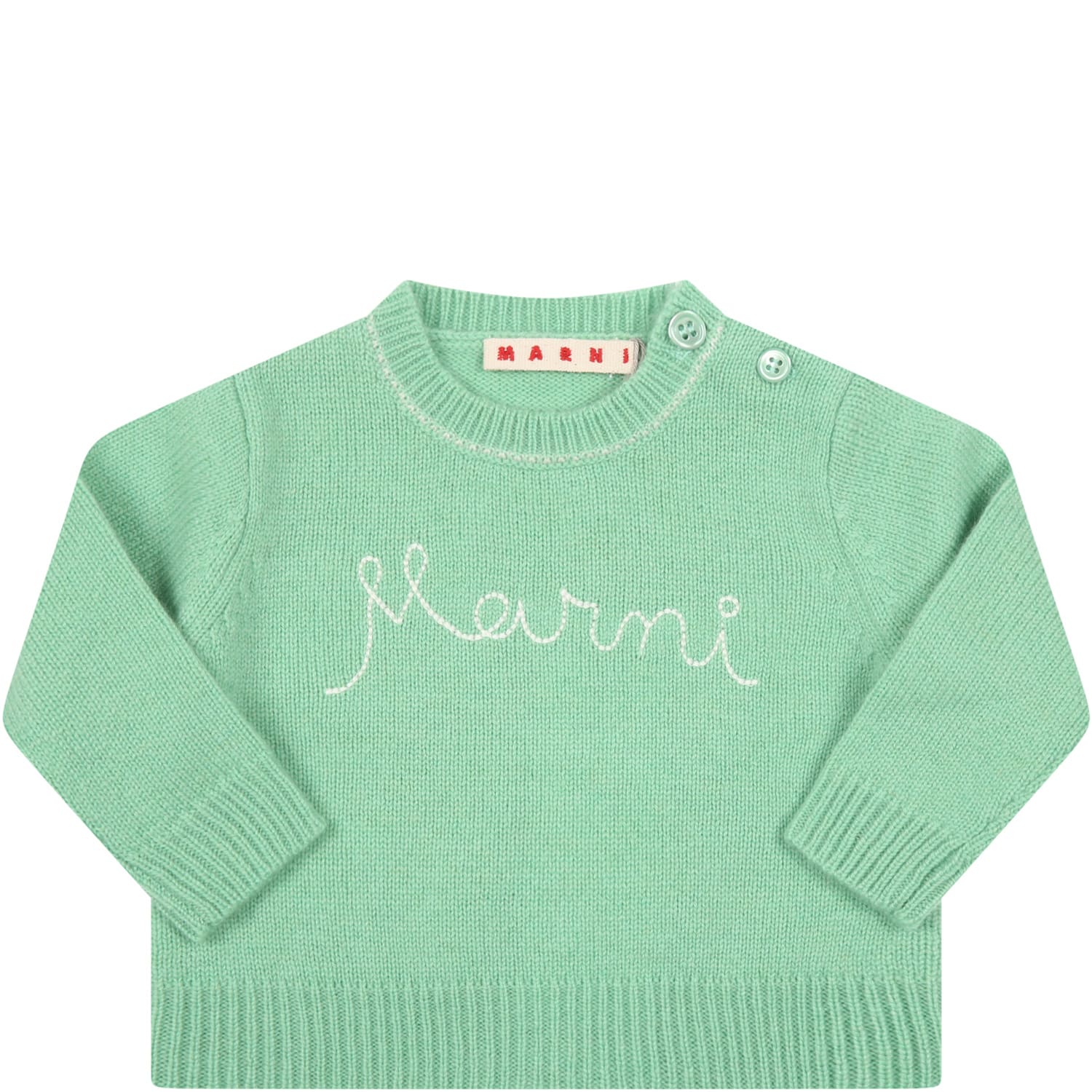 Marni Green Sweater For Baby Kids With Logo