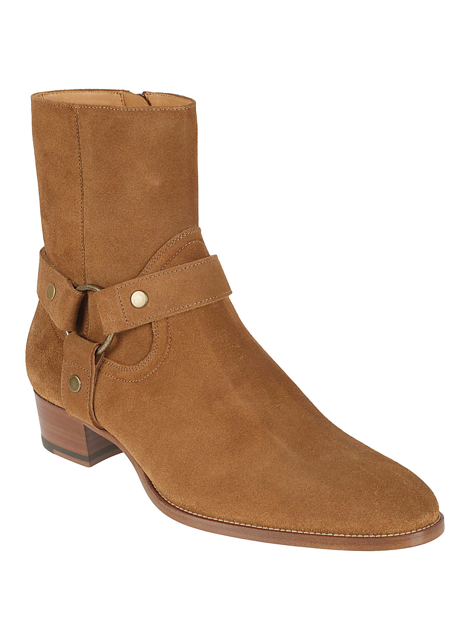 Shop Saint Laurent Wyatt 40 Harness Boots In Brown