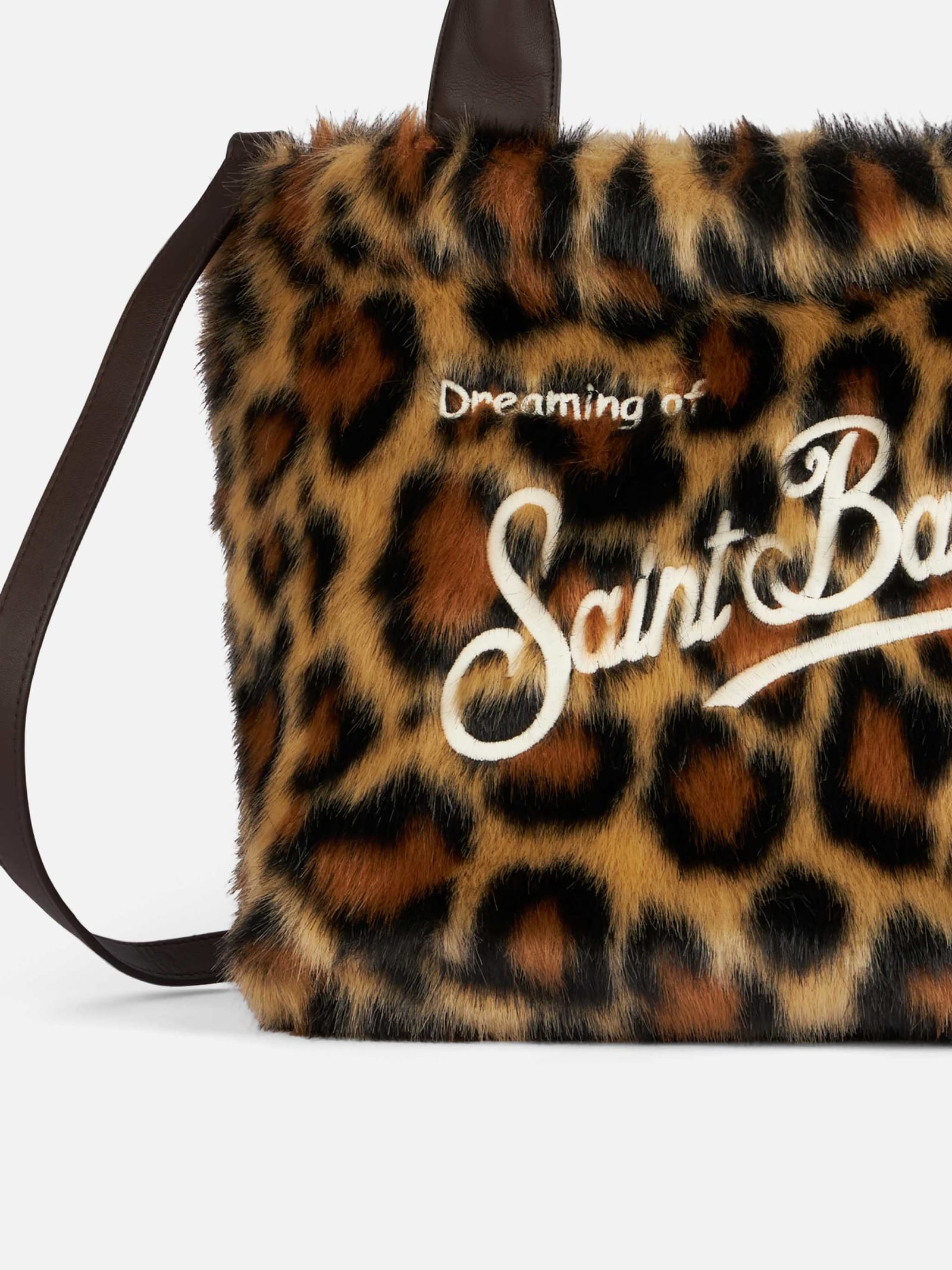 Mc2 Saint Barth Furry Soft Colette Handbag With Animalier Jacquard Print In Brown
