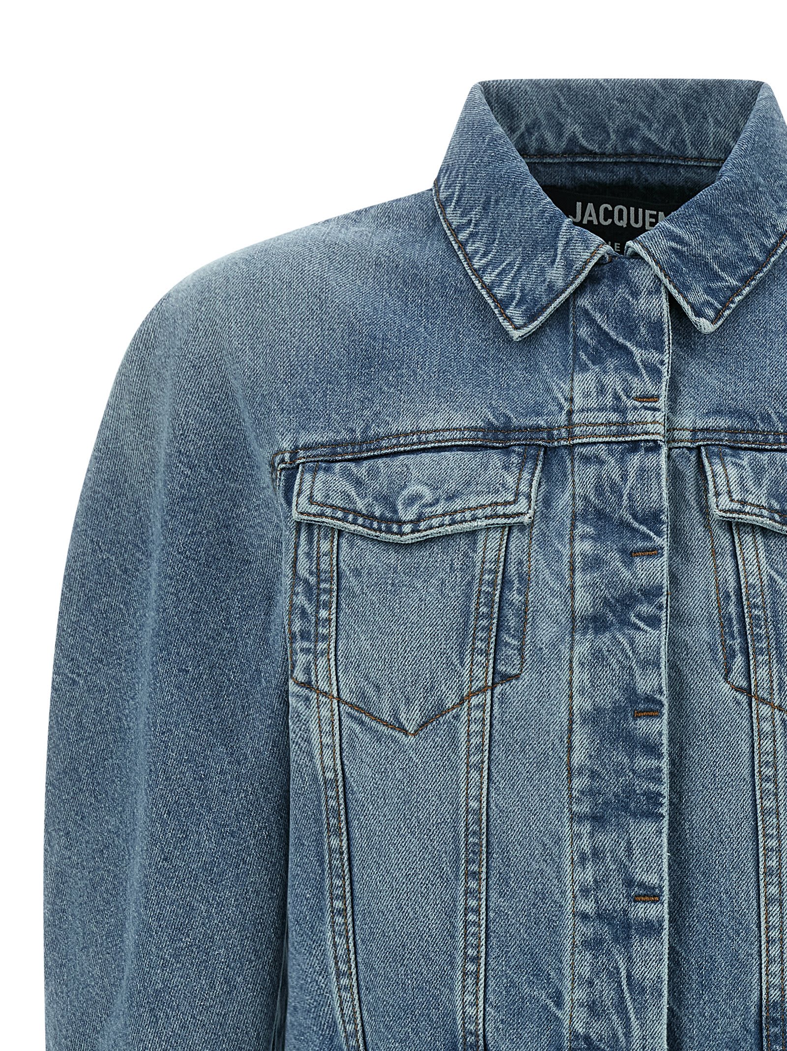 Jacquemus La Veste De-nimes Ovalo Puffer Jackets Light Blue In Blue