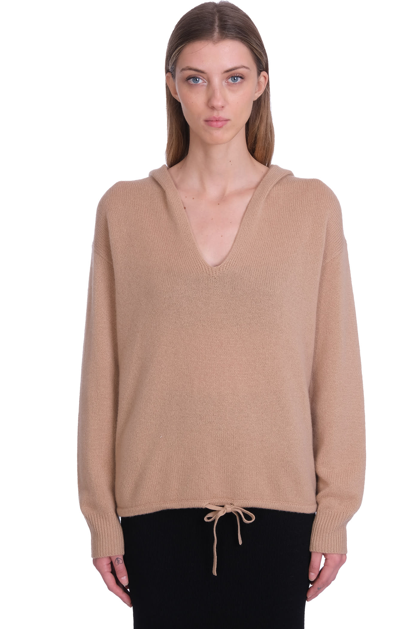 Theory Relaxed Hoodie Knitwear In Camel Cashmere