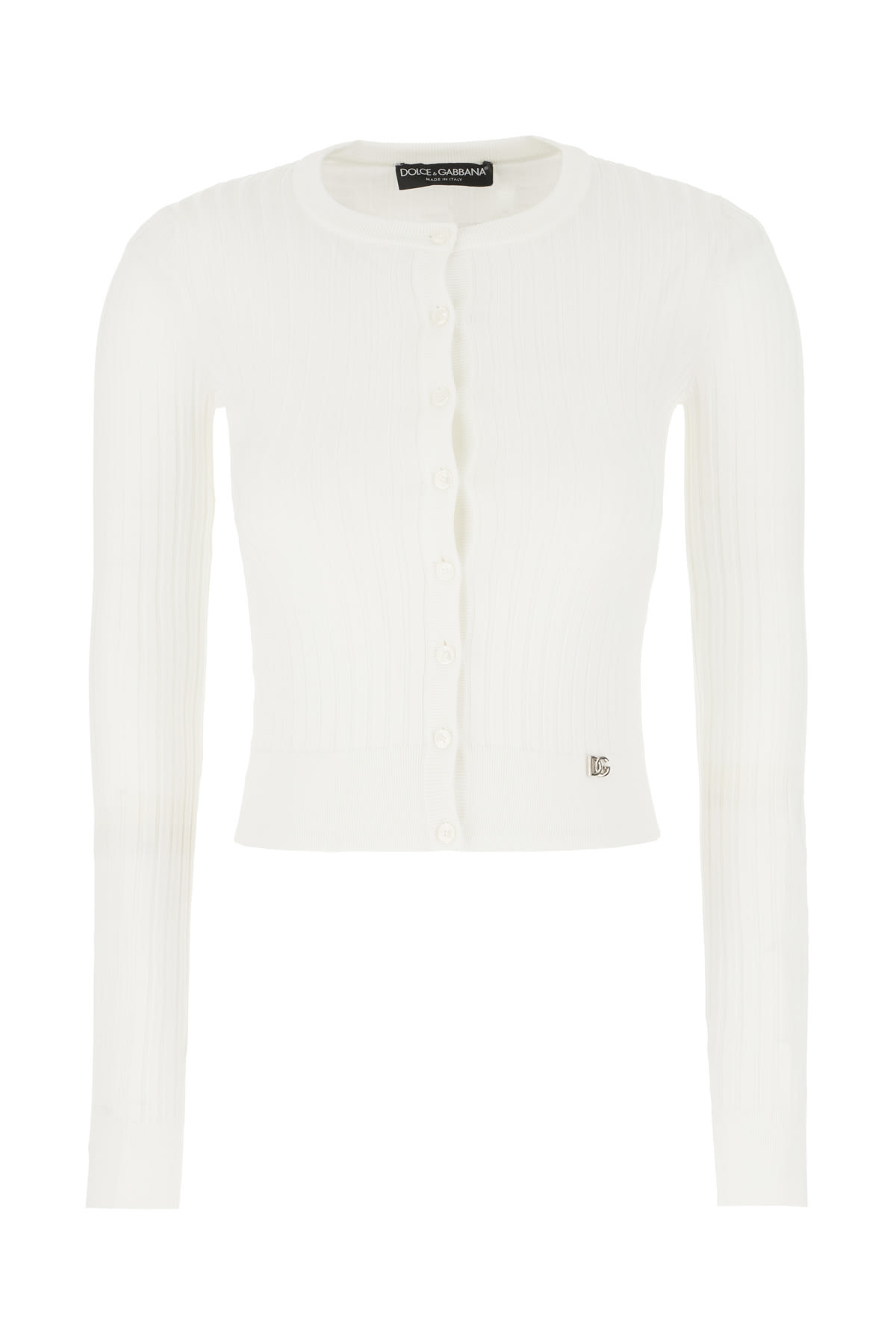 DOLCE & GABBANA WHITE STRETCH VISCOSE BLEND CARDIGAN 