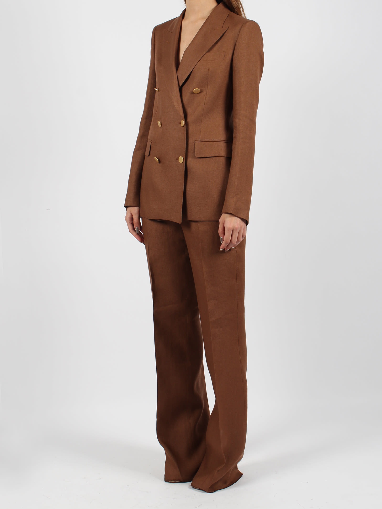Shop Tagliatore Linen Double Breasted Suit In Brown