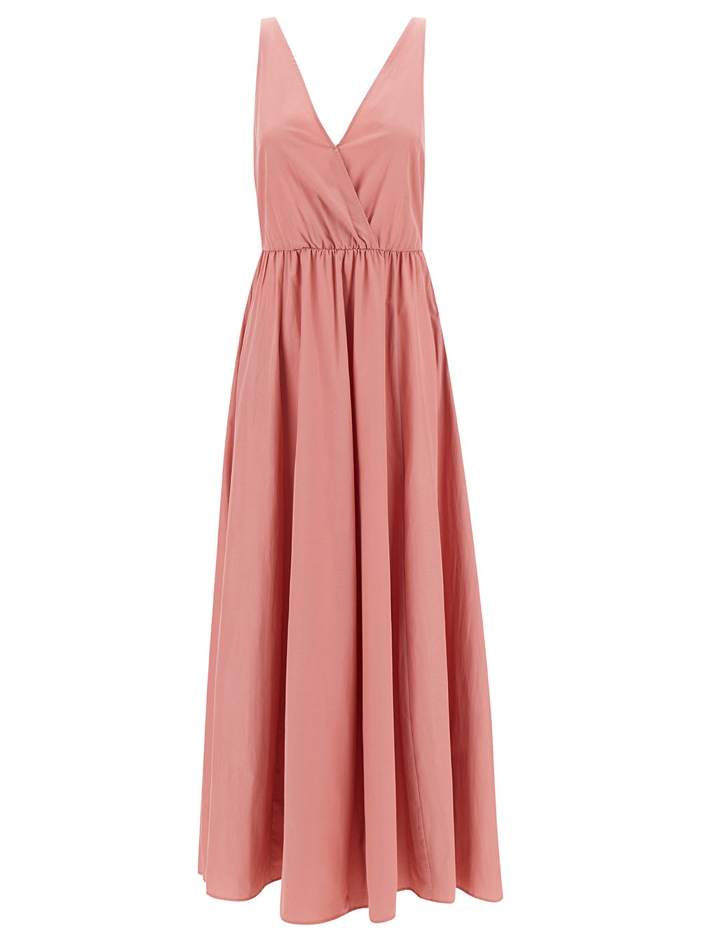 Forte_Forte Long Pink Dress With Surplice Neckline In Taffetas Woman