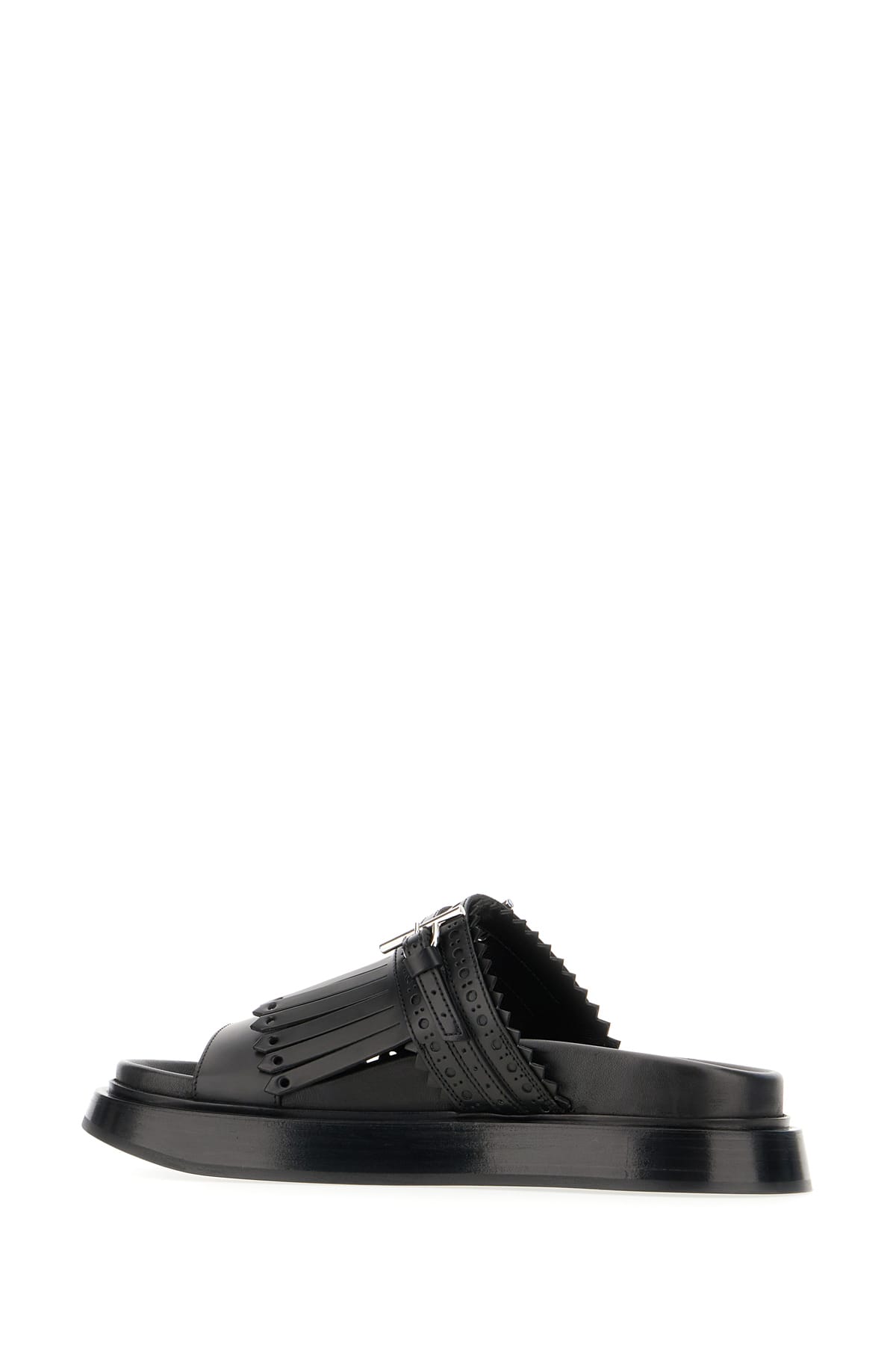 Alexander Mcqueen Alexander Mc Queen T Bar Fringed Black Sandals In Black