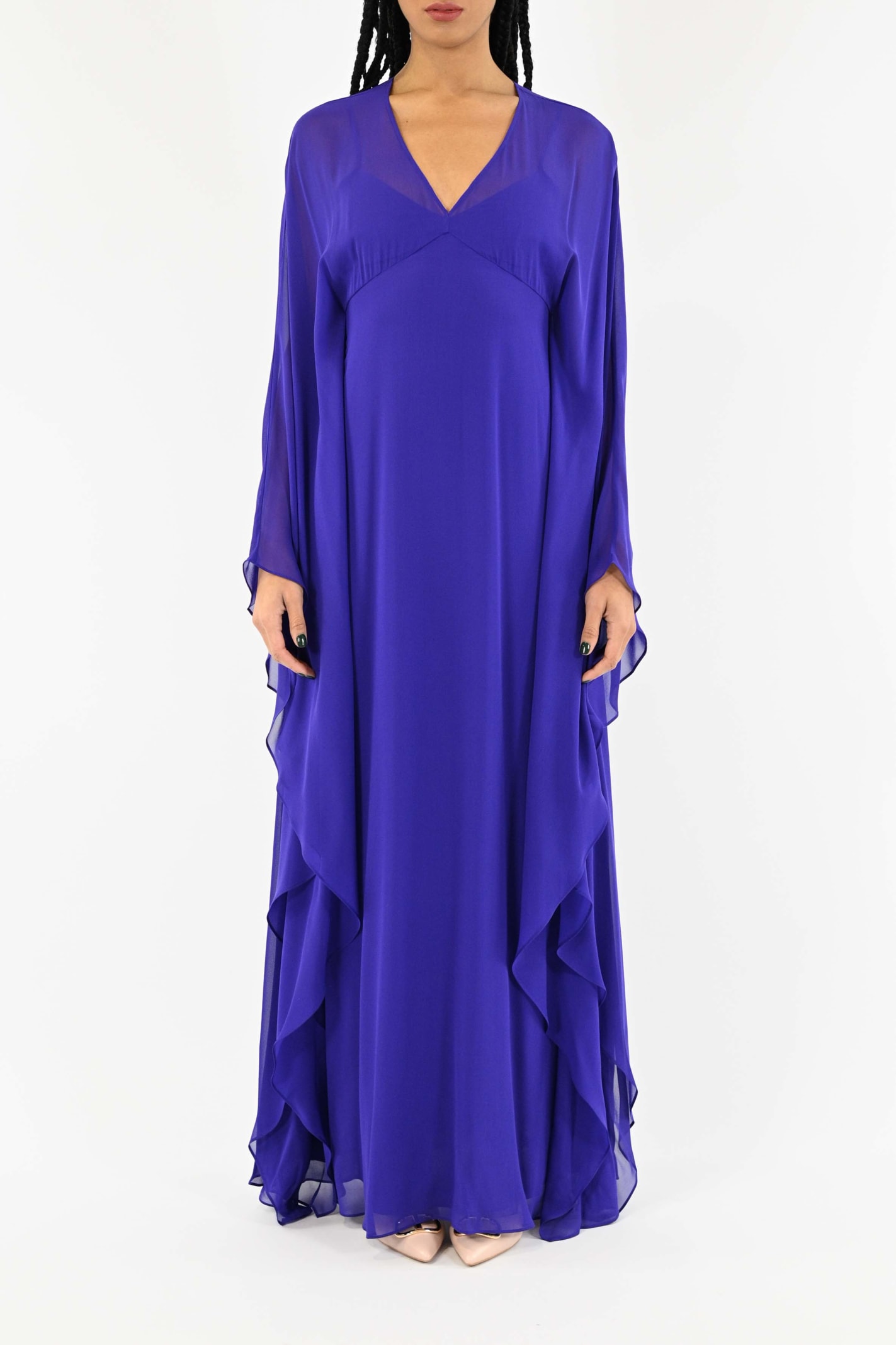 Max Mara Giudy Long Dress In Georgette In Violet