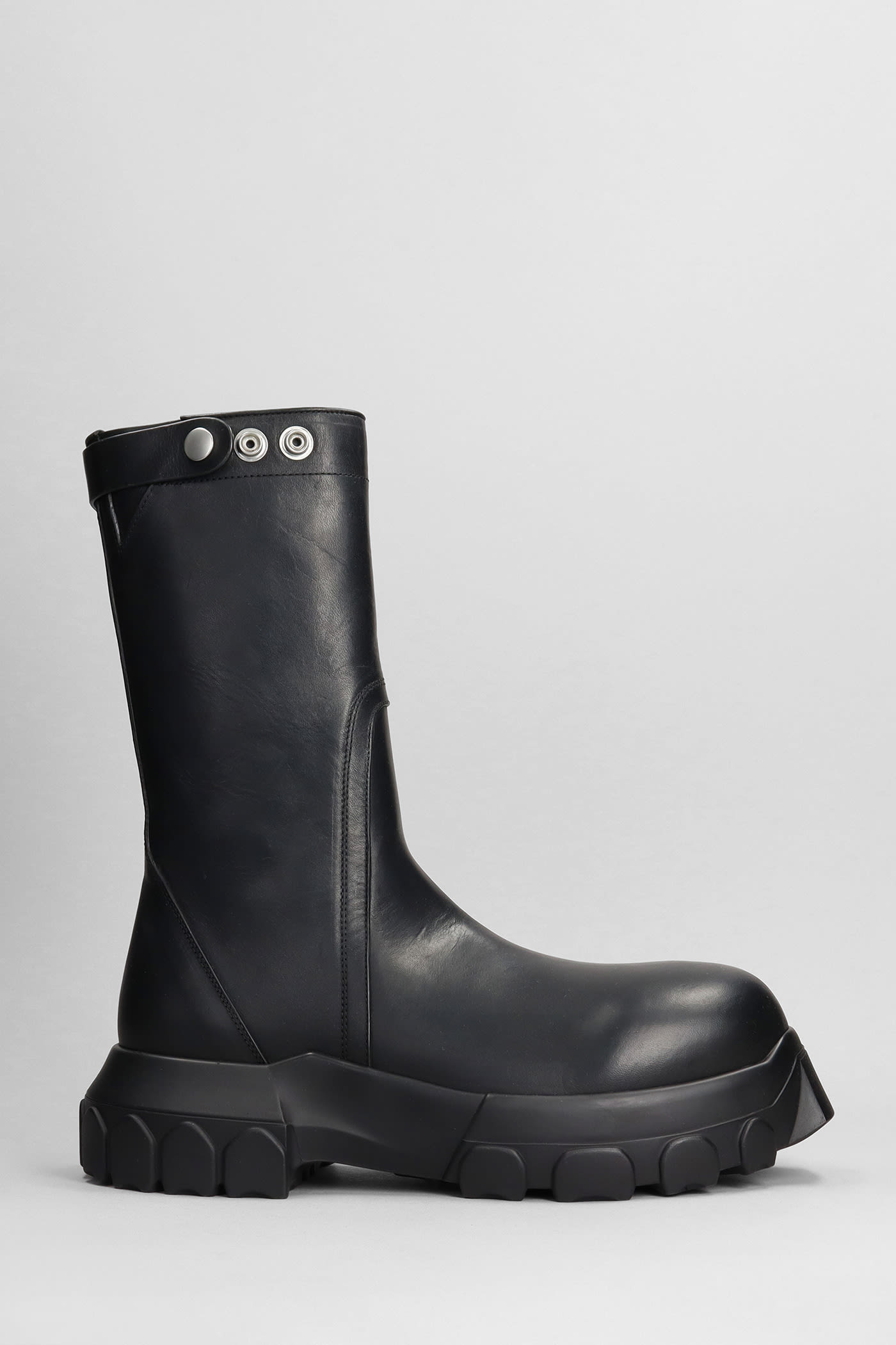RICK OWENS CREEPER BOZO TRACTOR COMBAT BOOTS IN BLACK LEATHER