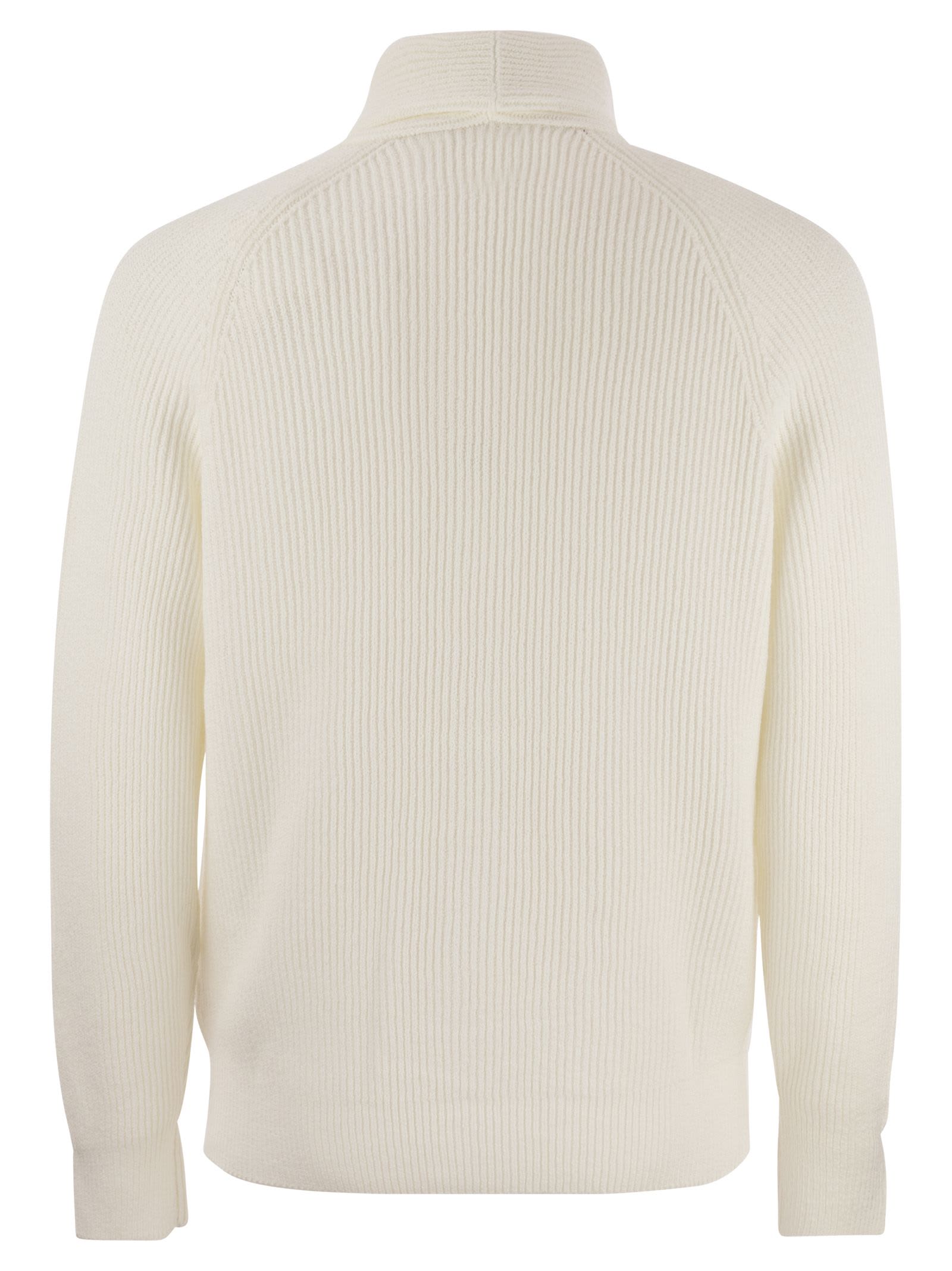 Shop Brunello Cucinelli Pure Cotton Ribbed Cardigan With Metal Button Fastening In White