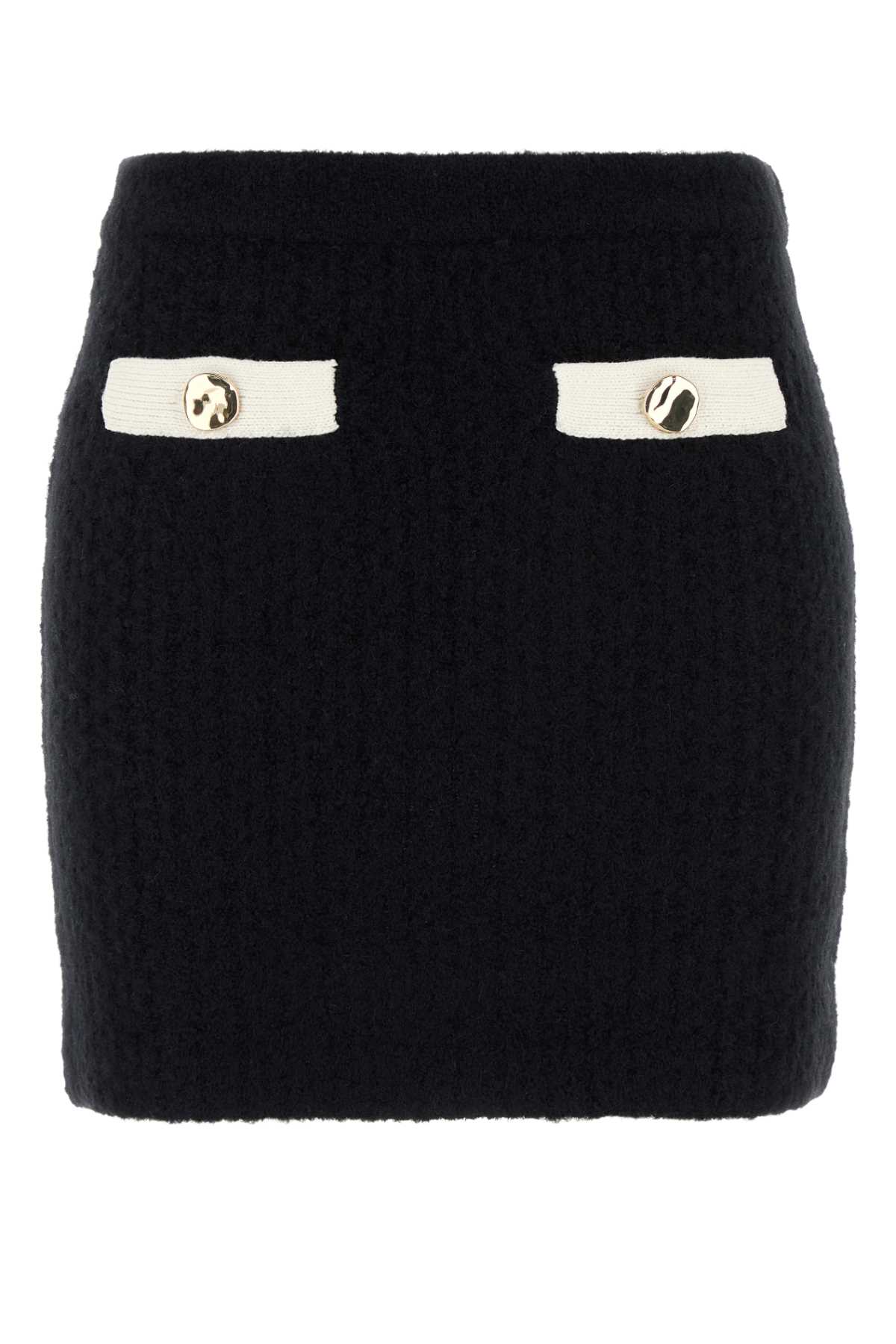 SELF-PORTRAIT BLACK STRETCH ALPACA BLEND MINI SKIRT