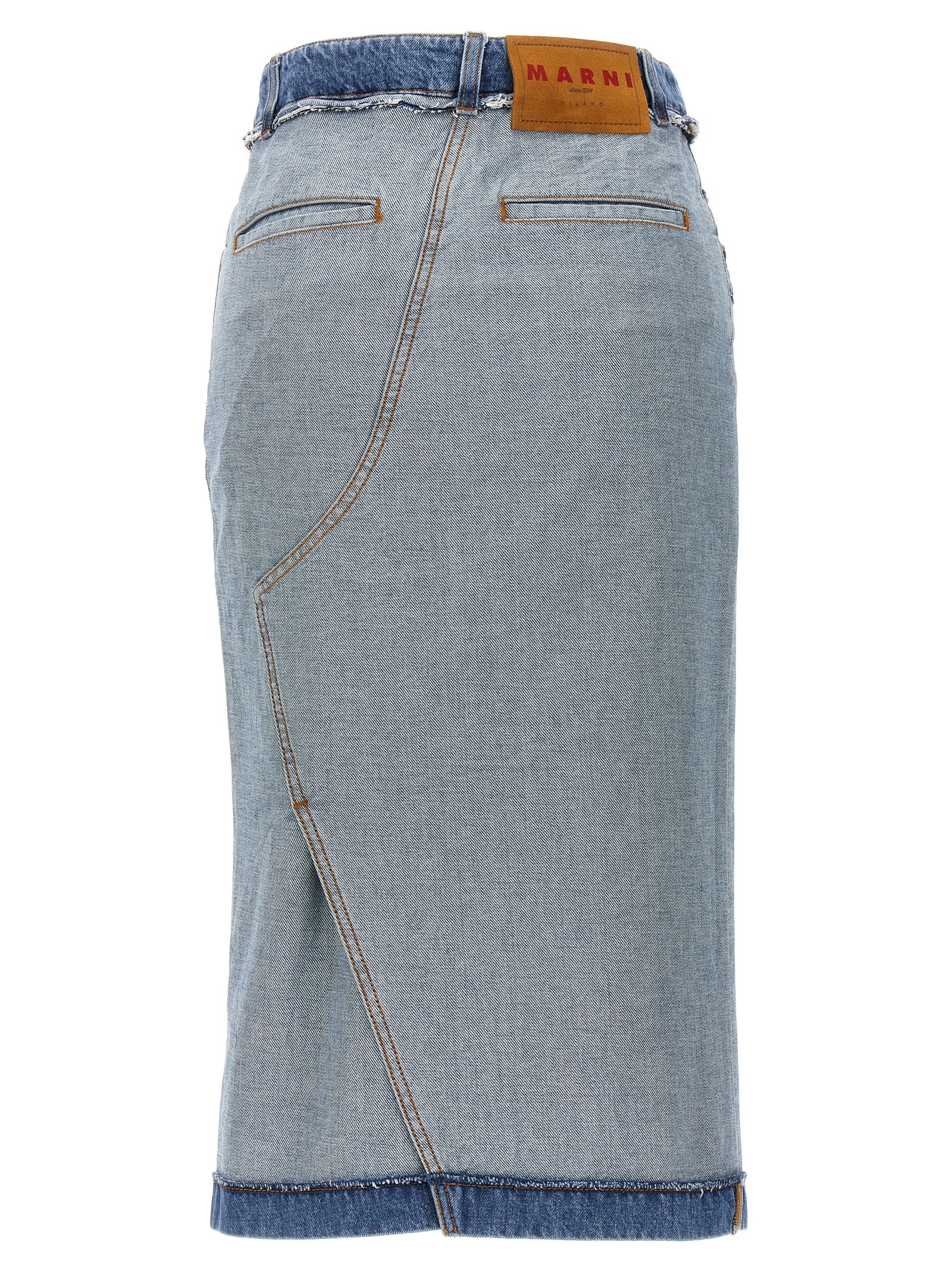 Shop Marni Denim Midi Skirt In Light Blue