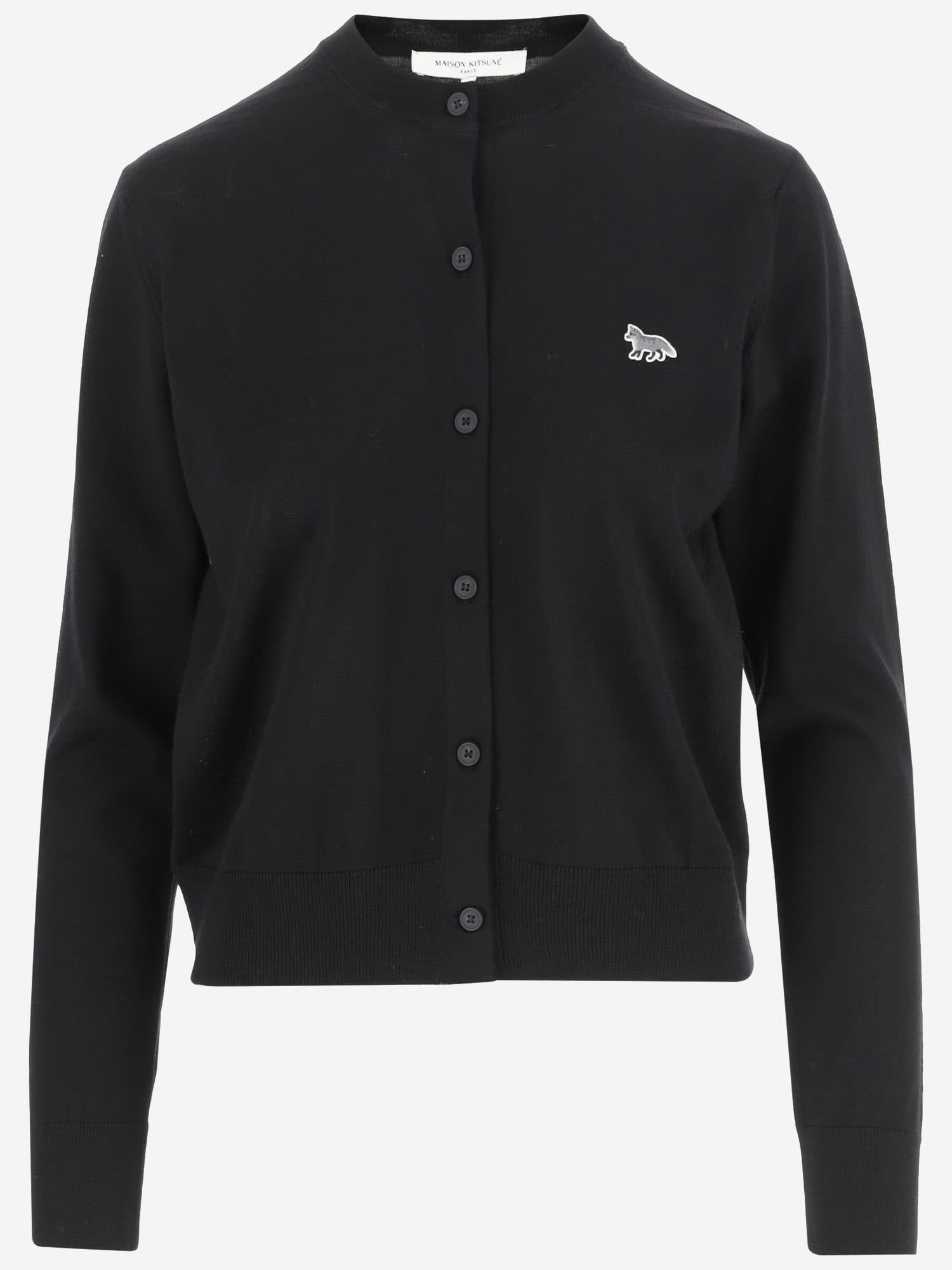 Shop Maison Kitsuné Wool Cardigan With Fox Patch In Black