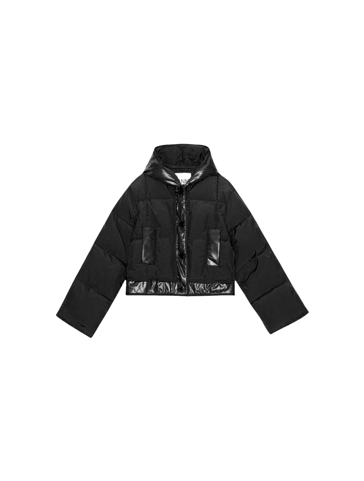 GANNI MIX PUFFER HOODED SHORT JACKET