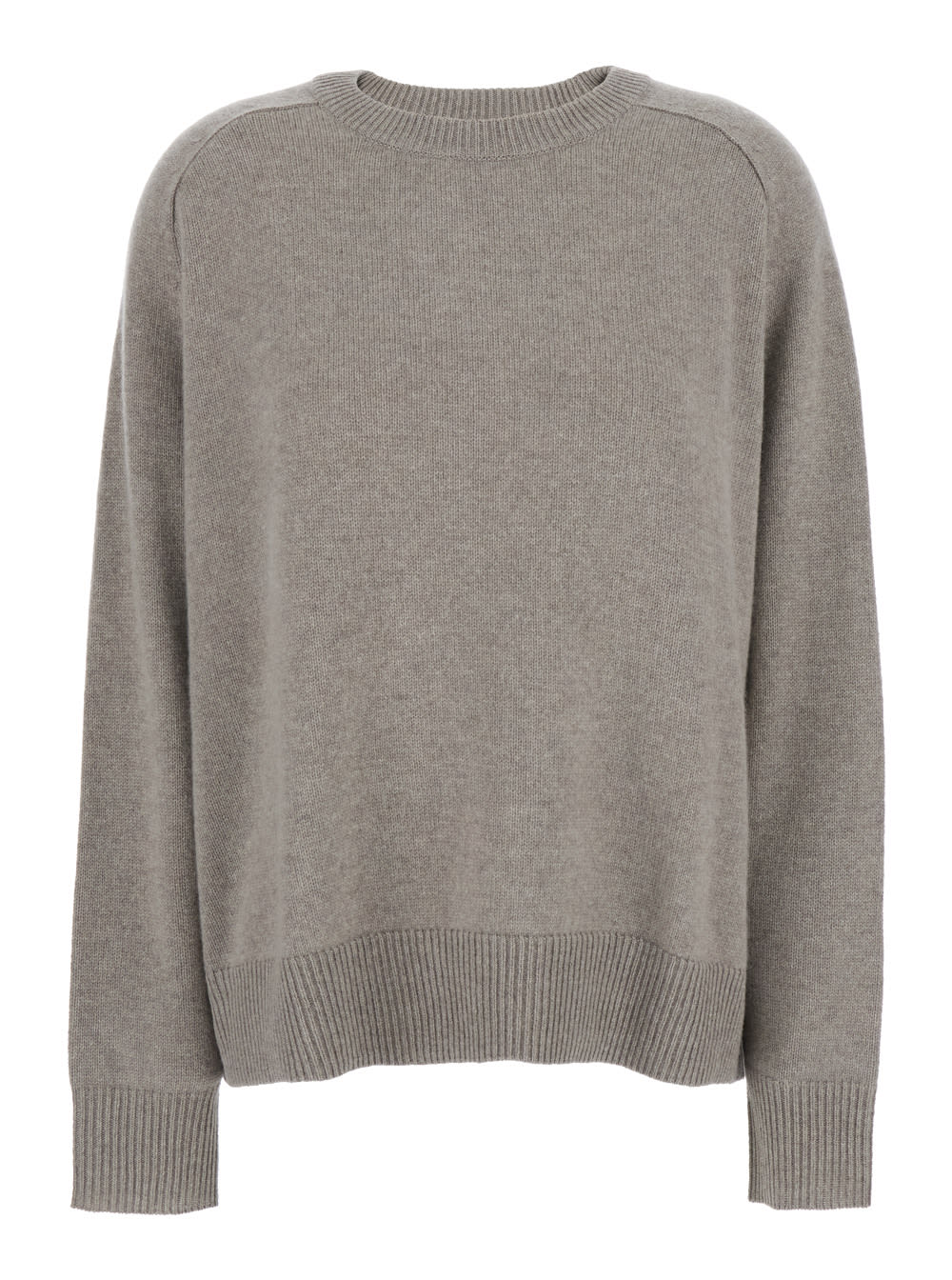 boyfriend Grey Crewneck Sweater With Dropped Shoulders In Cashmere Woman