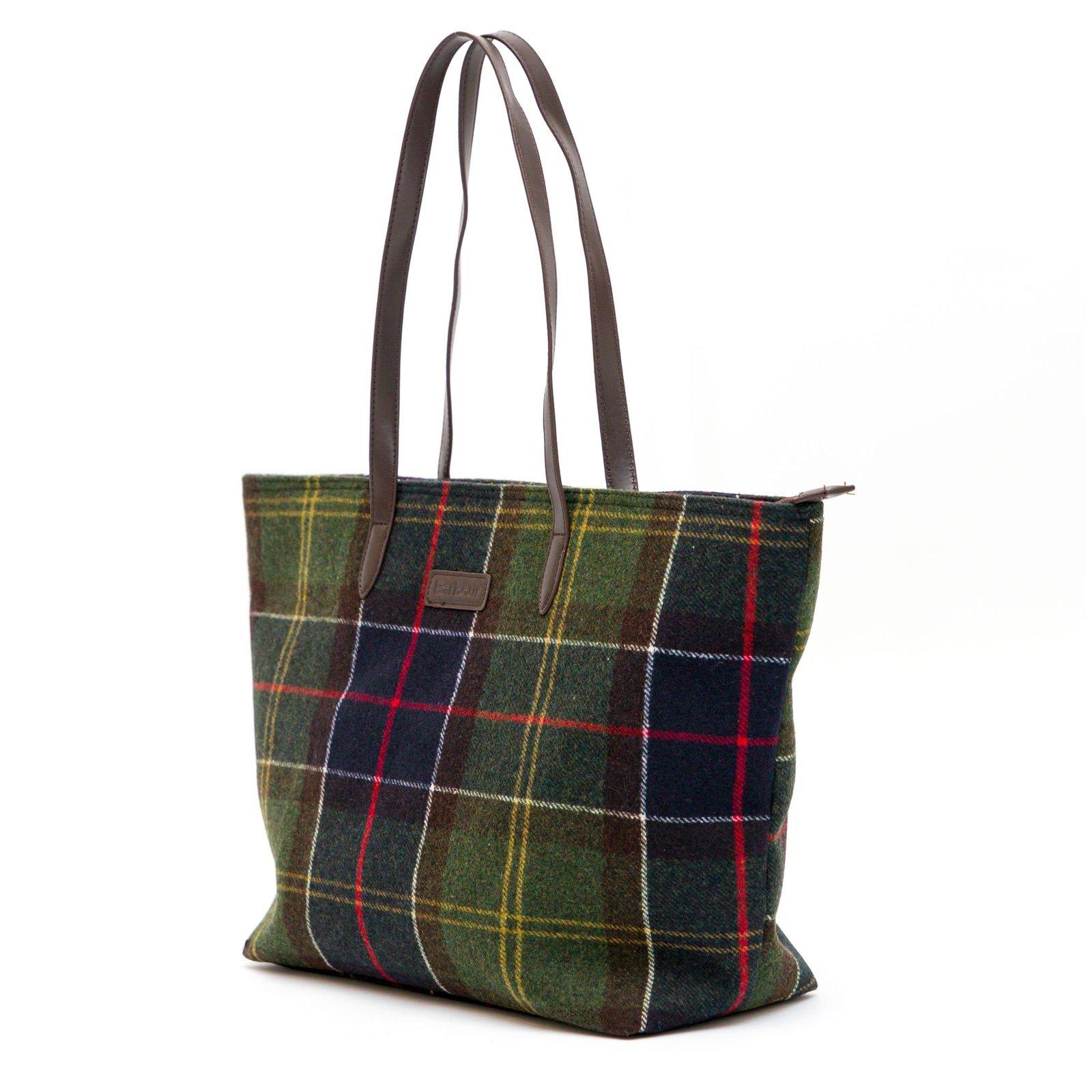 Shop Barbour Checked Logo-detailed Top Handle Bag In Tartan