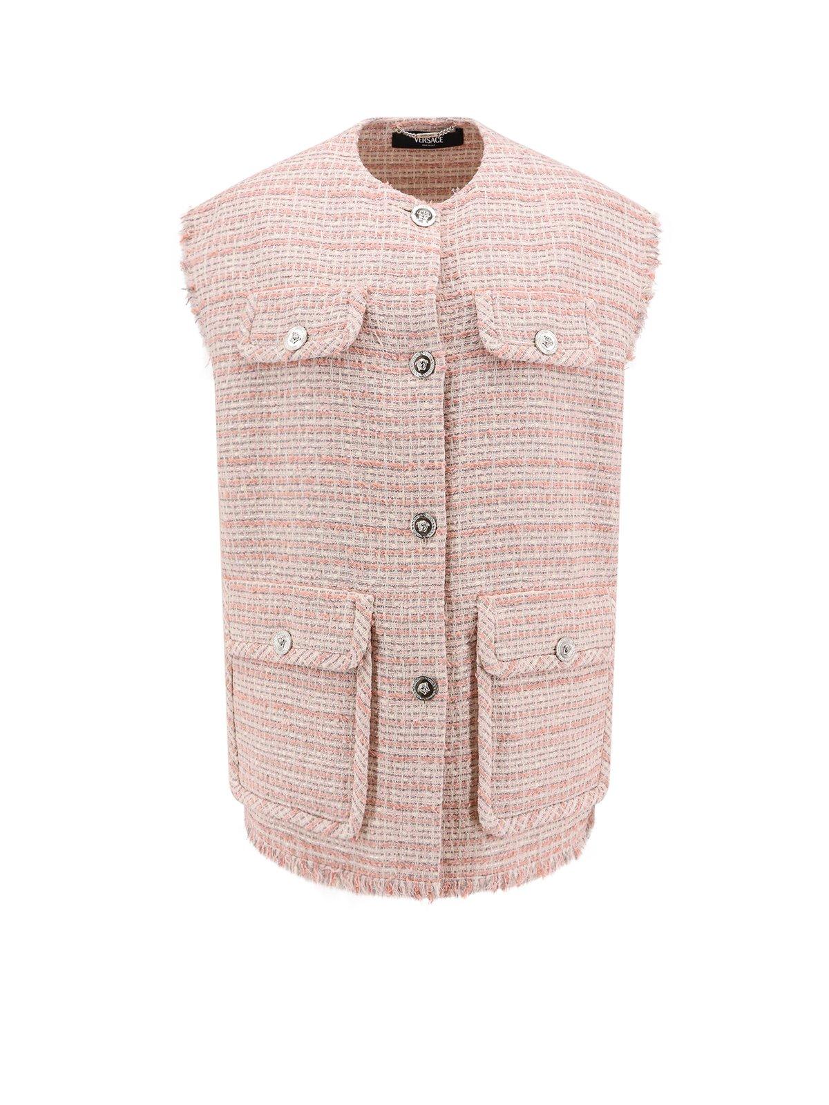 Button-up Frayed Tweed Waistcoat