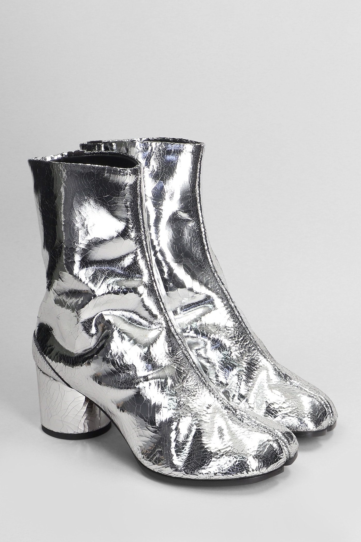 Shop Maison Margiela Tabi Ankle Boots In Silver Leather