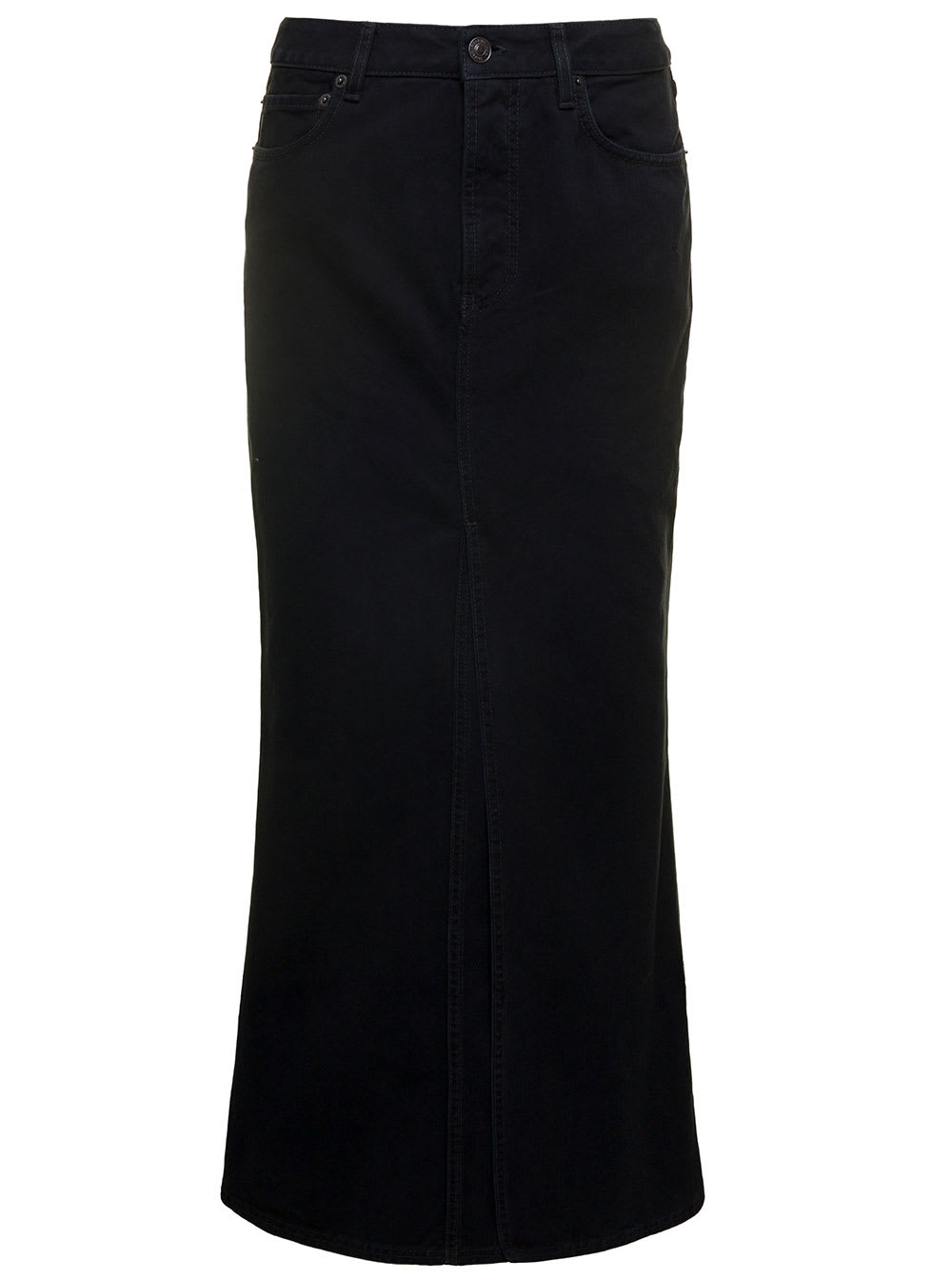 Shop Balenciaga Maxi Black Skirt With Logo Patch At The Back In Cotton Denim Woman