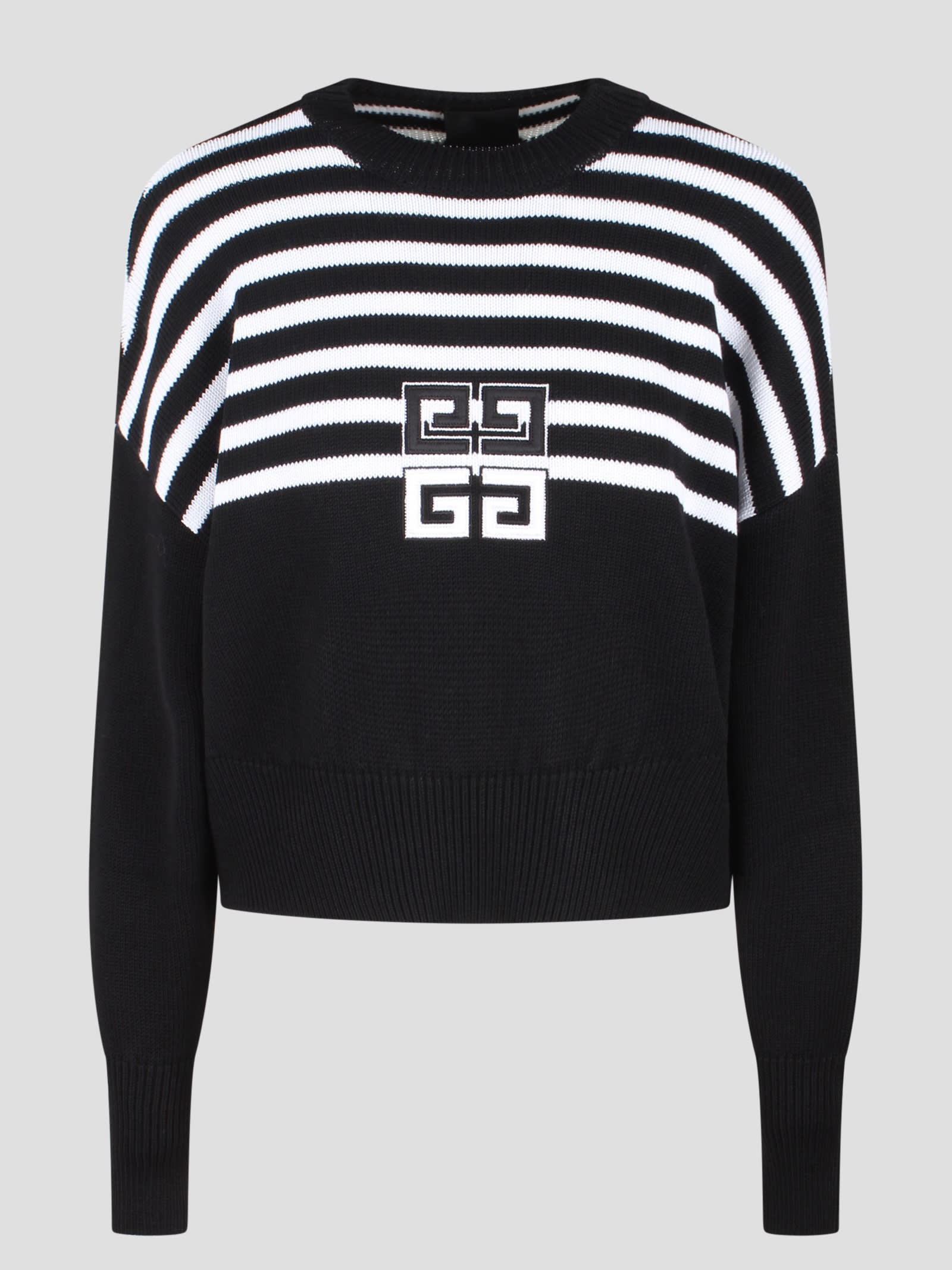Shop Givenchy 4g Striped Cropped Sweater In Black