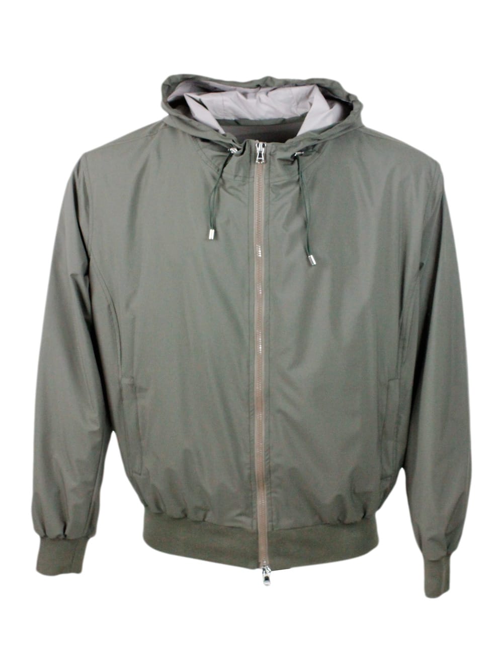 Shop Barba Napoli Lightweight Bomber Jacket In Windproof Technical Fabric With Hood With Zip Closure And Knitted Cuffs In Green