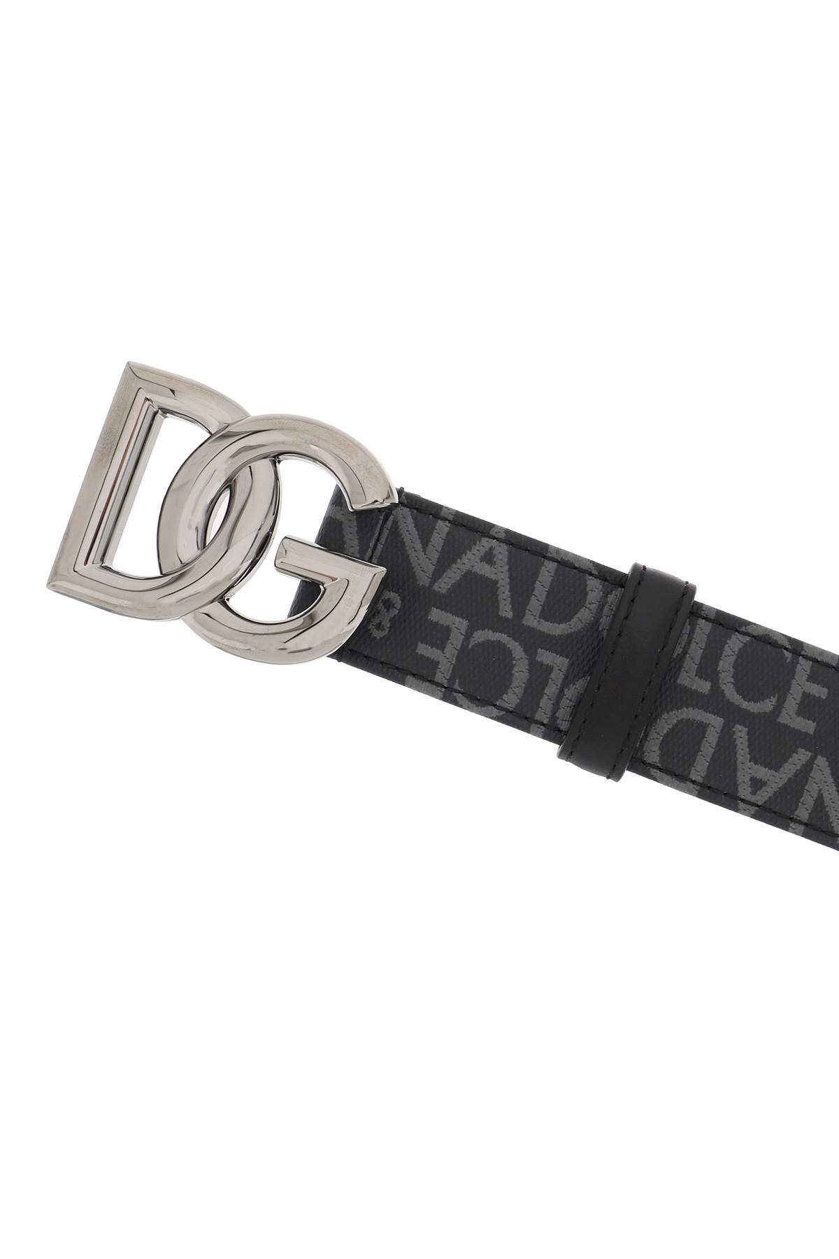 Shop Dolce & Gabbana Coated Jacquard Logo Belt With Dg Buckle In Nero/grigio (black)