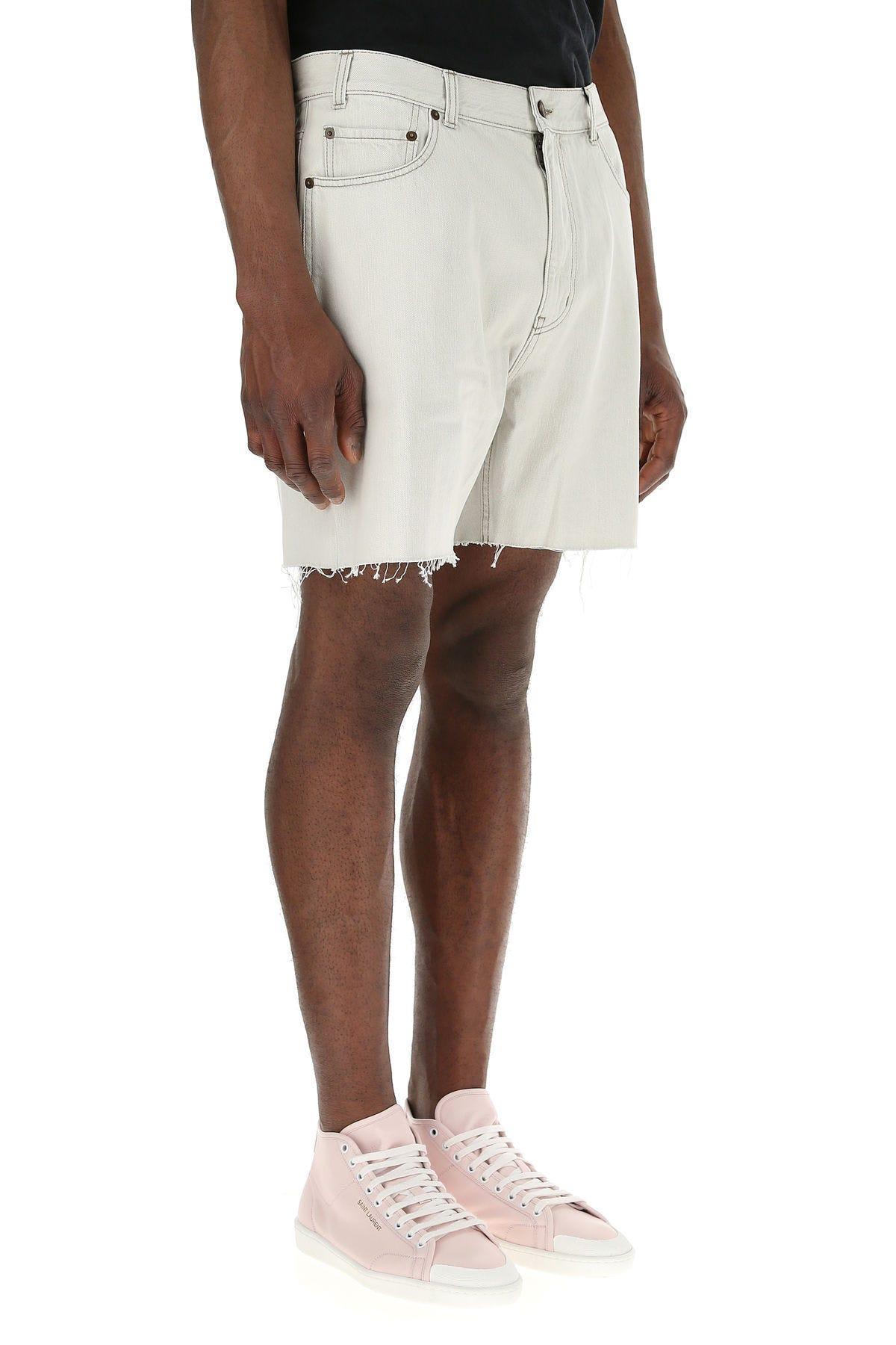 Shop Saint Laurent Chalk Denim Bermuda Shorts In White