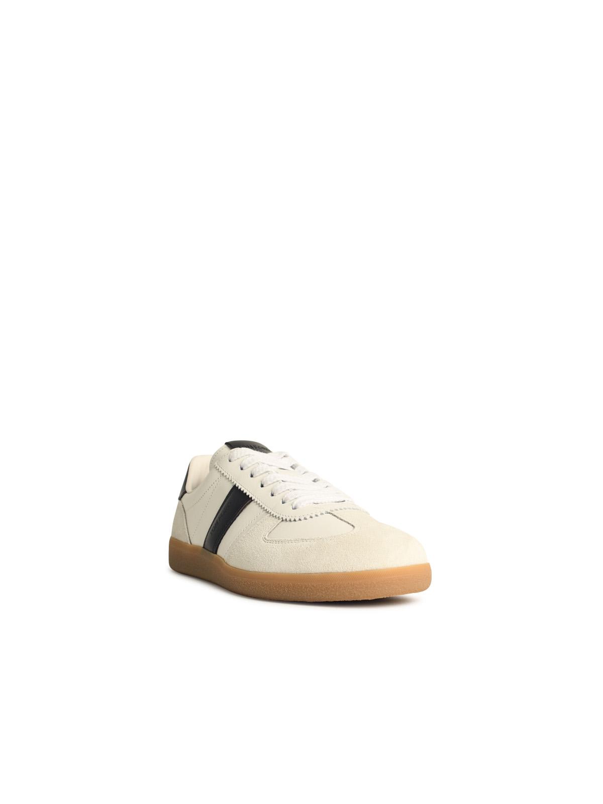 Tom Ford Archer White Low Top Sneakers With Logo Lettering On Tongue And Heel And Contrasting Heel In Leather In Multi